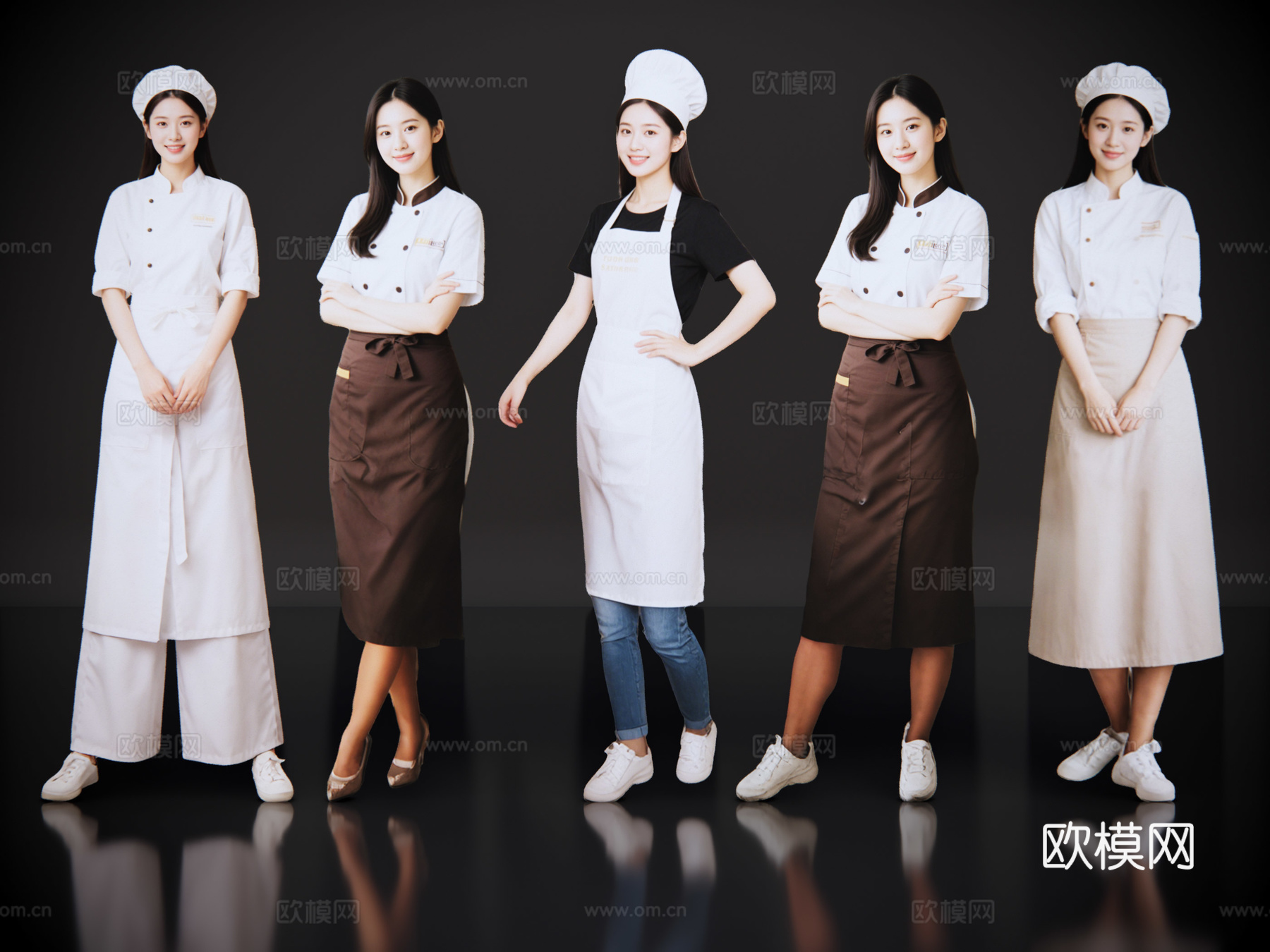 2D现代人物 糕点师 咖啡师 美女厨师 影视剧角色su模型