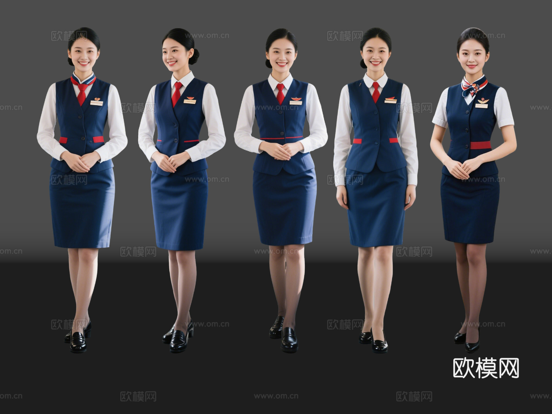 2D现代人物 高铁乘务人员 列车长 乘务员 空乘人员su模型