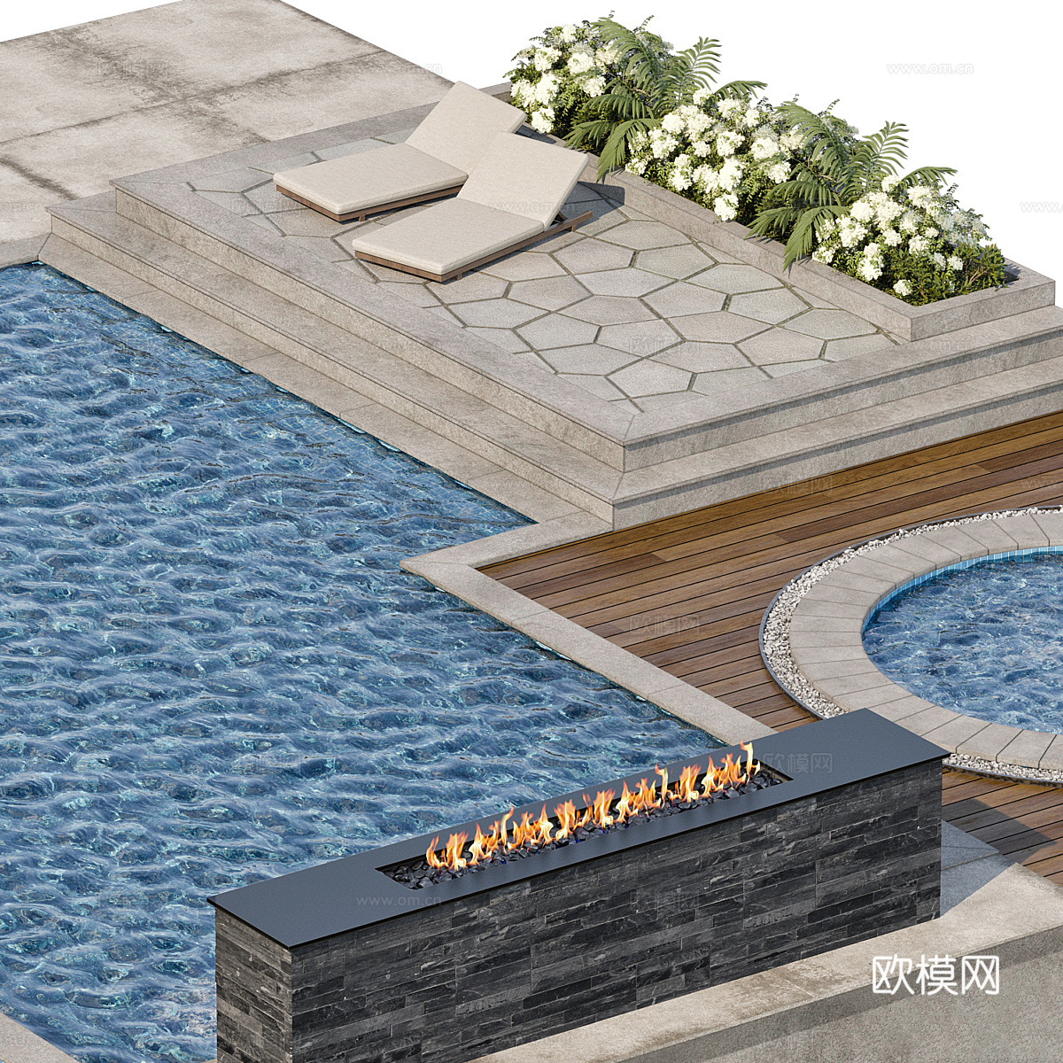现代意式户外游泳池3d模型