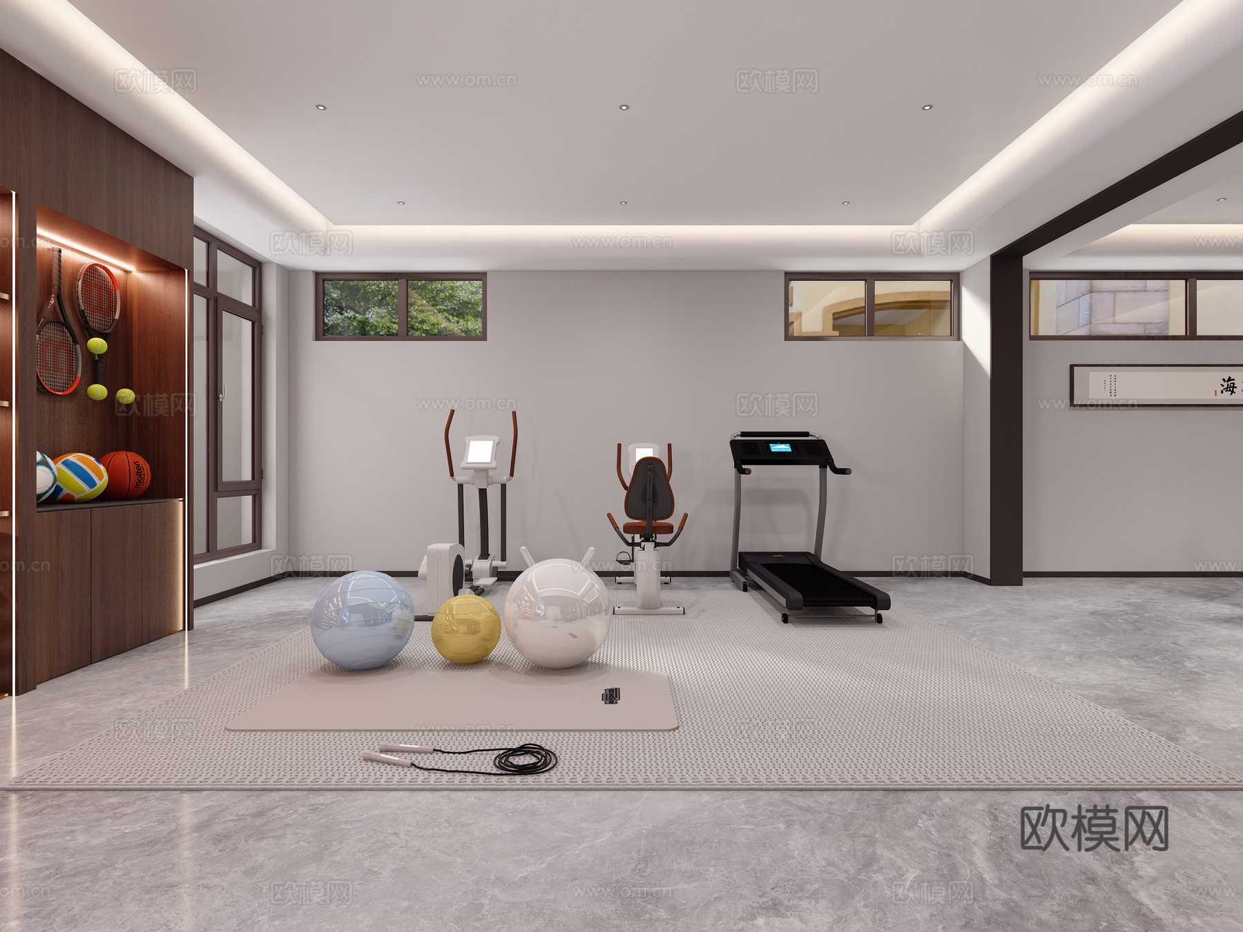 现代意式轻奢健身房瑜伽室3d模型