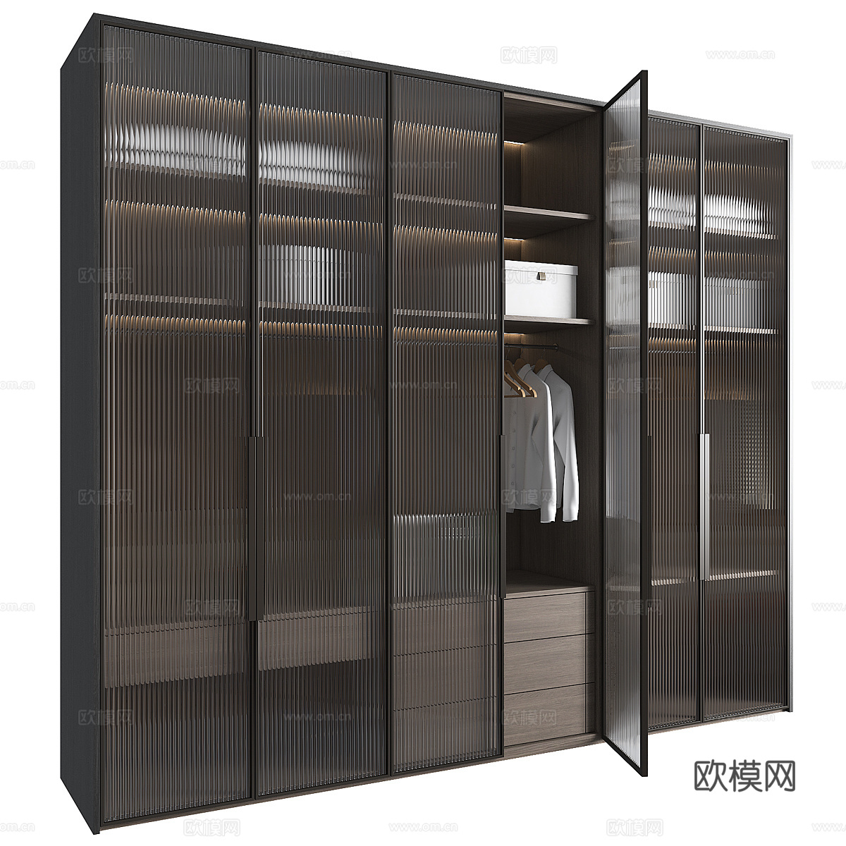 现代意式极简玻璃衣柜3d模型