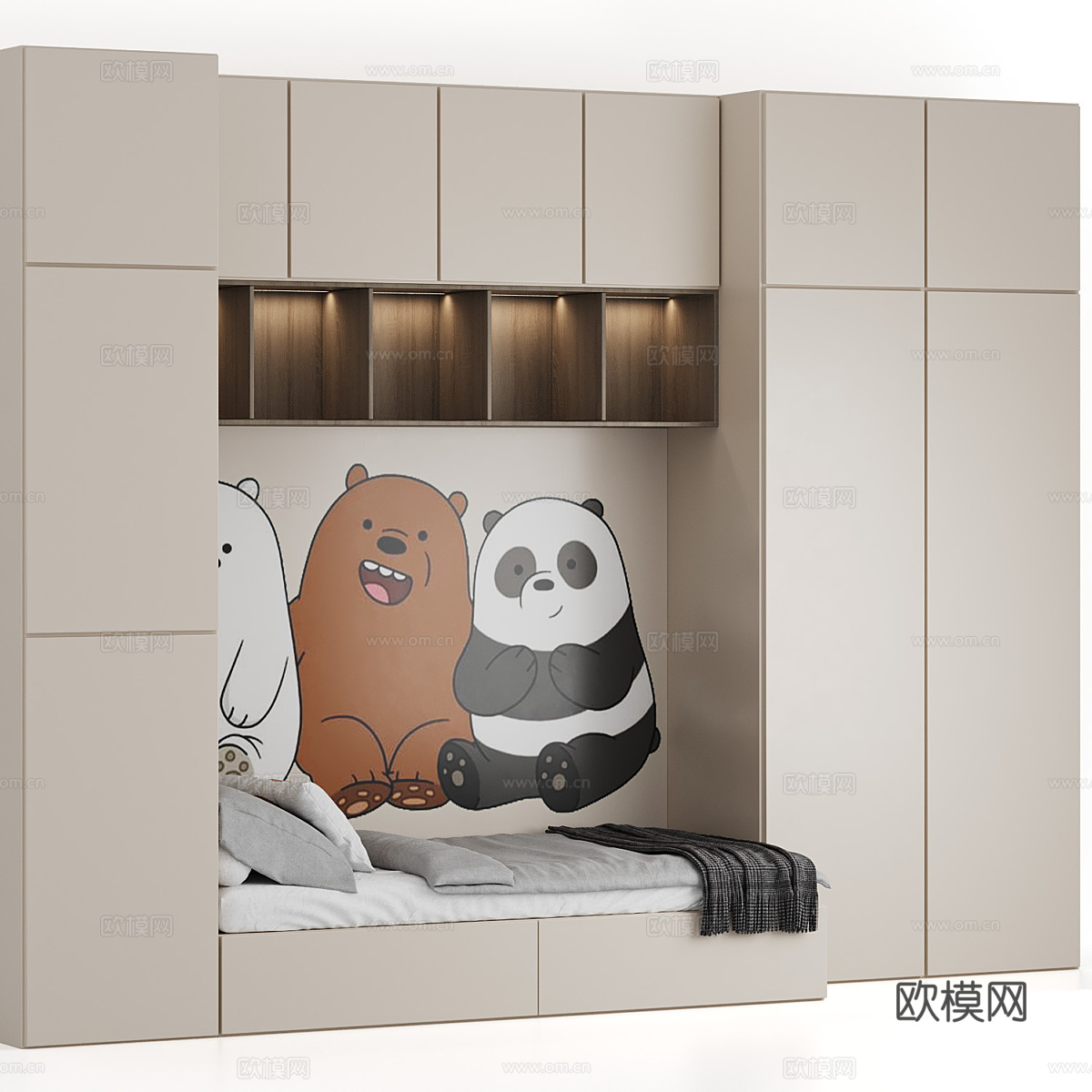 现代奶油风儿童衣柜 儿童沙发床3d模型