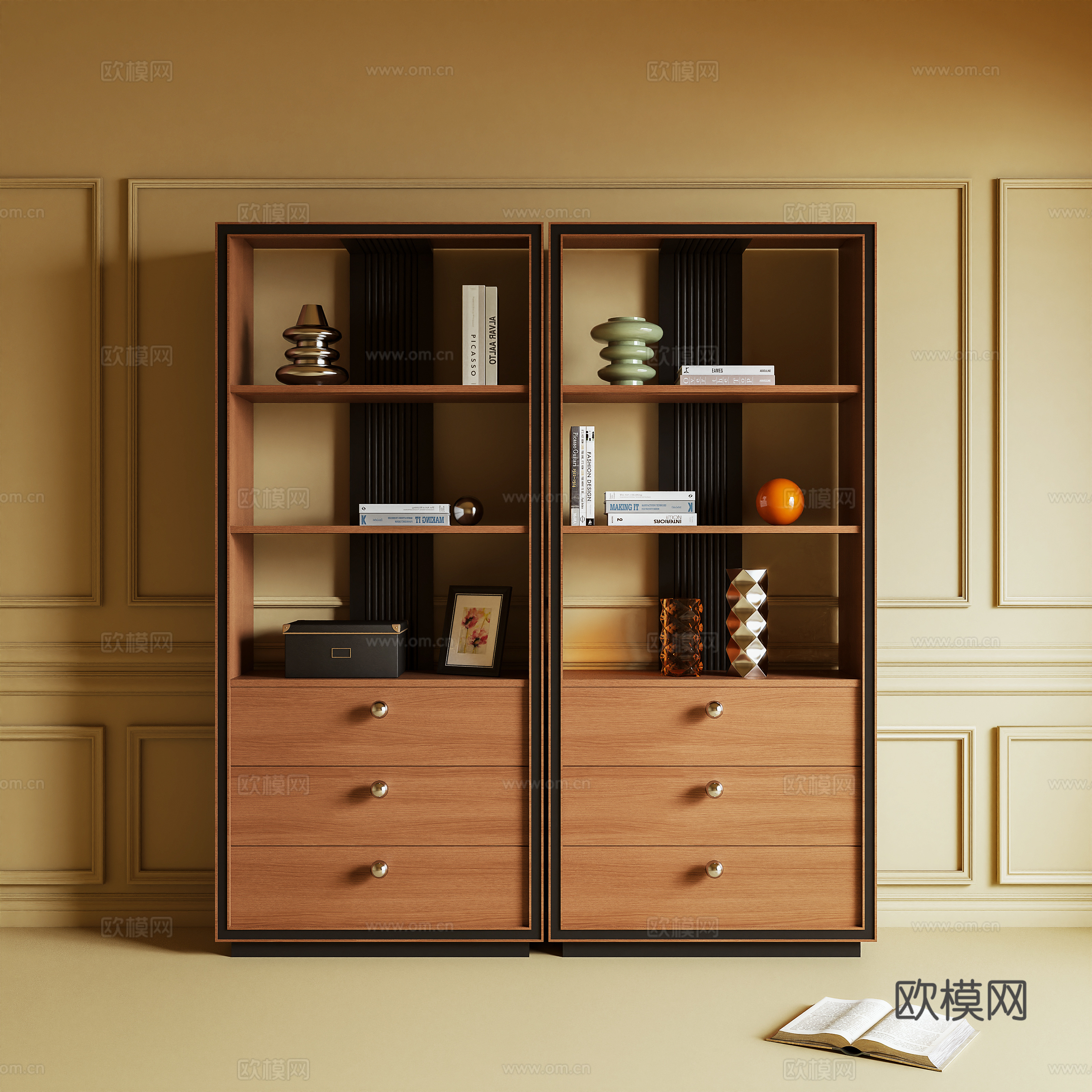 原木风书柜 置物柜 边柜3d模型