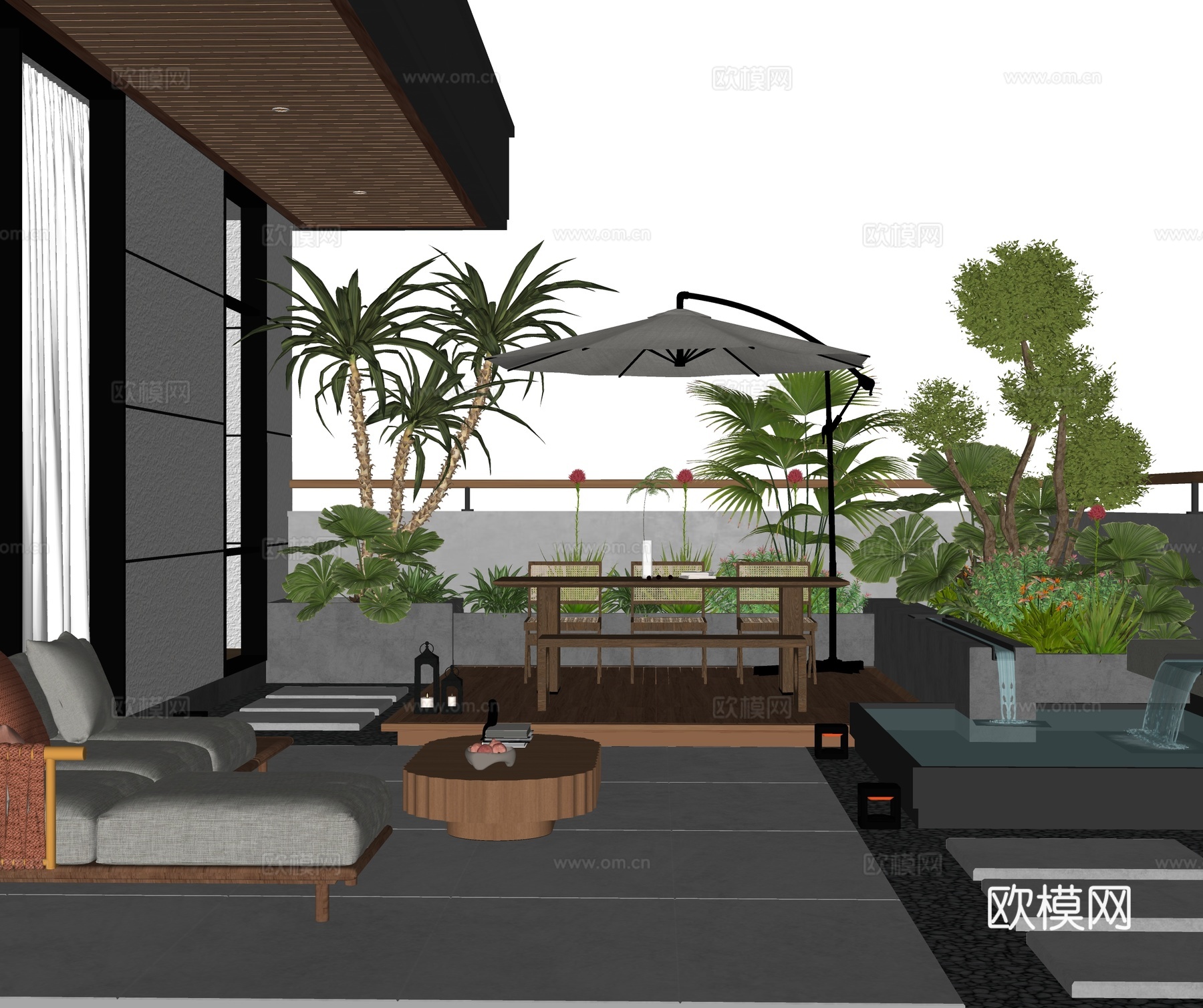 现代屋顶花园 现代屋顶花园 水景su模型