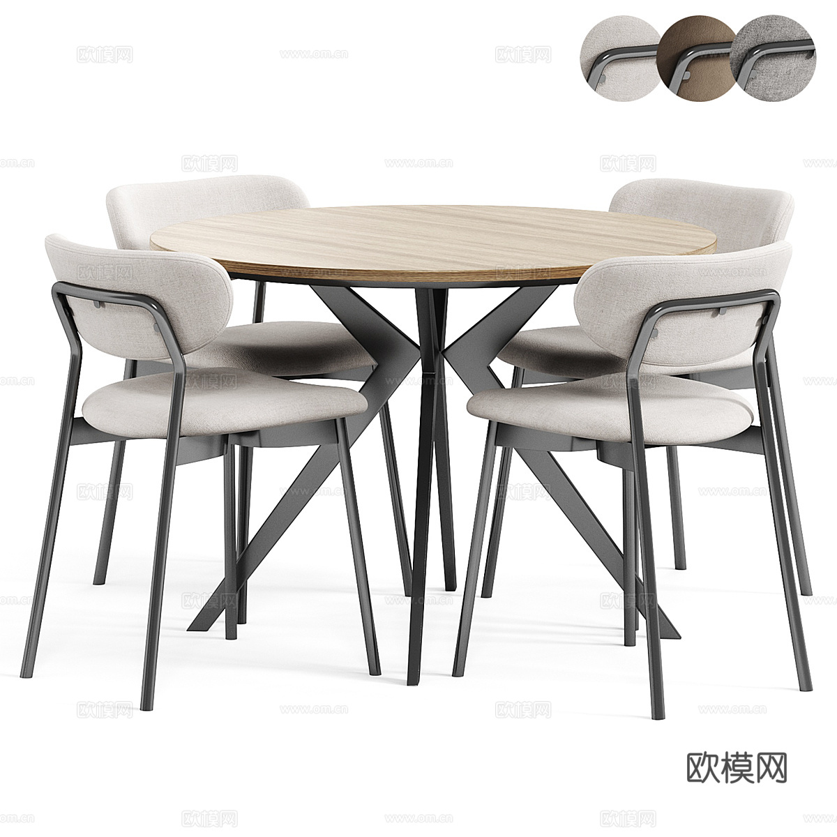 现代意式圆餐桌椅组合3d模型
