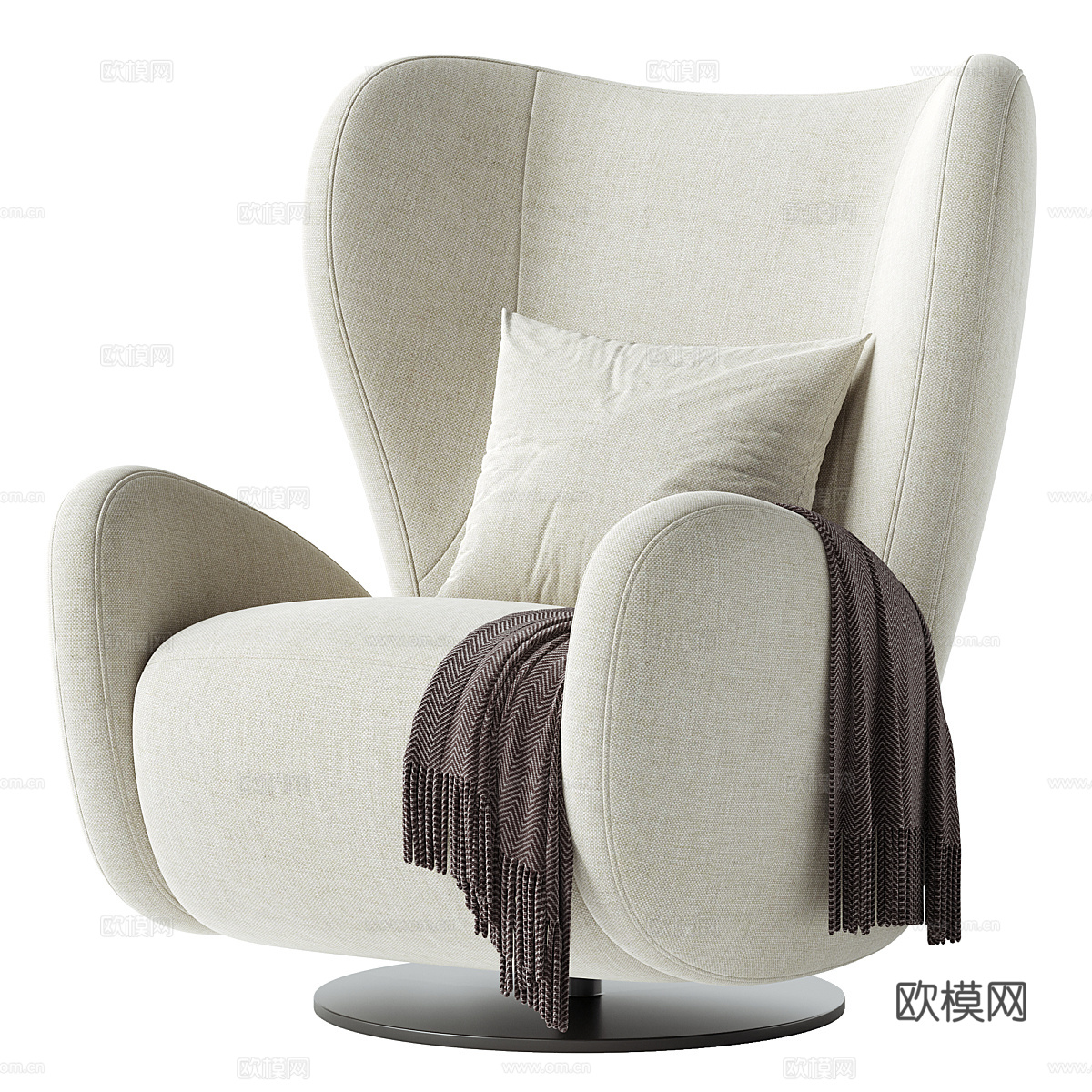 现代意式布艺扶手椅 高背椅3d模型