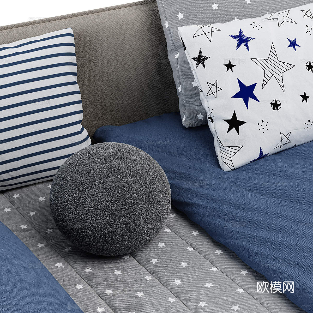 新中式儿童布艺沙发床3d模型