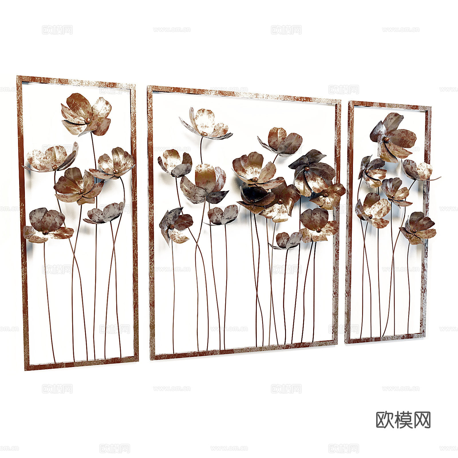 新中式轻奢金属叶片装饰构件3d模型