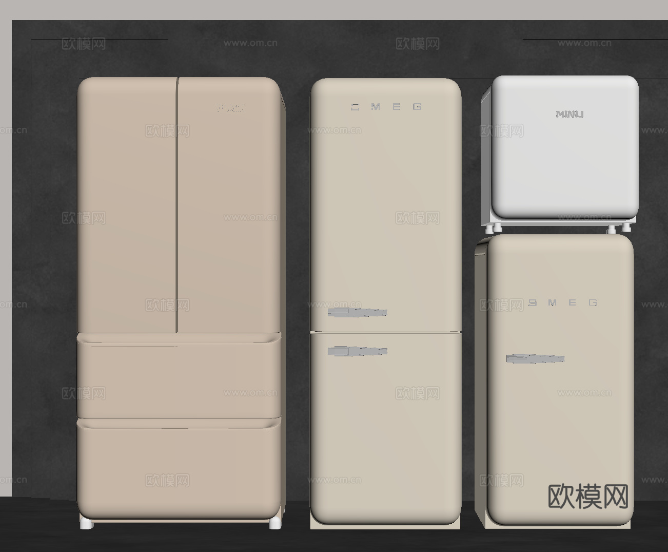 现代冰箱 双开门冰箱 迷你冰箱su模型