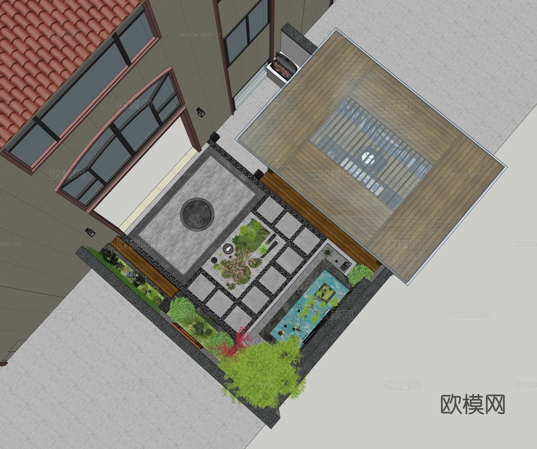 现代屋顶花园 露台景观su模型
