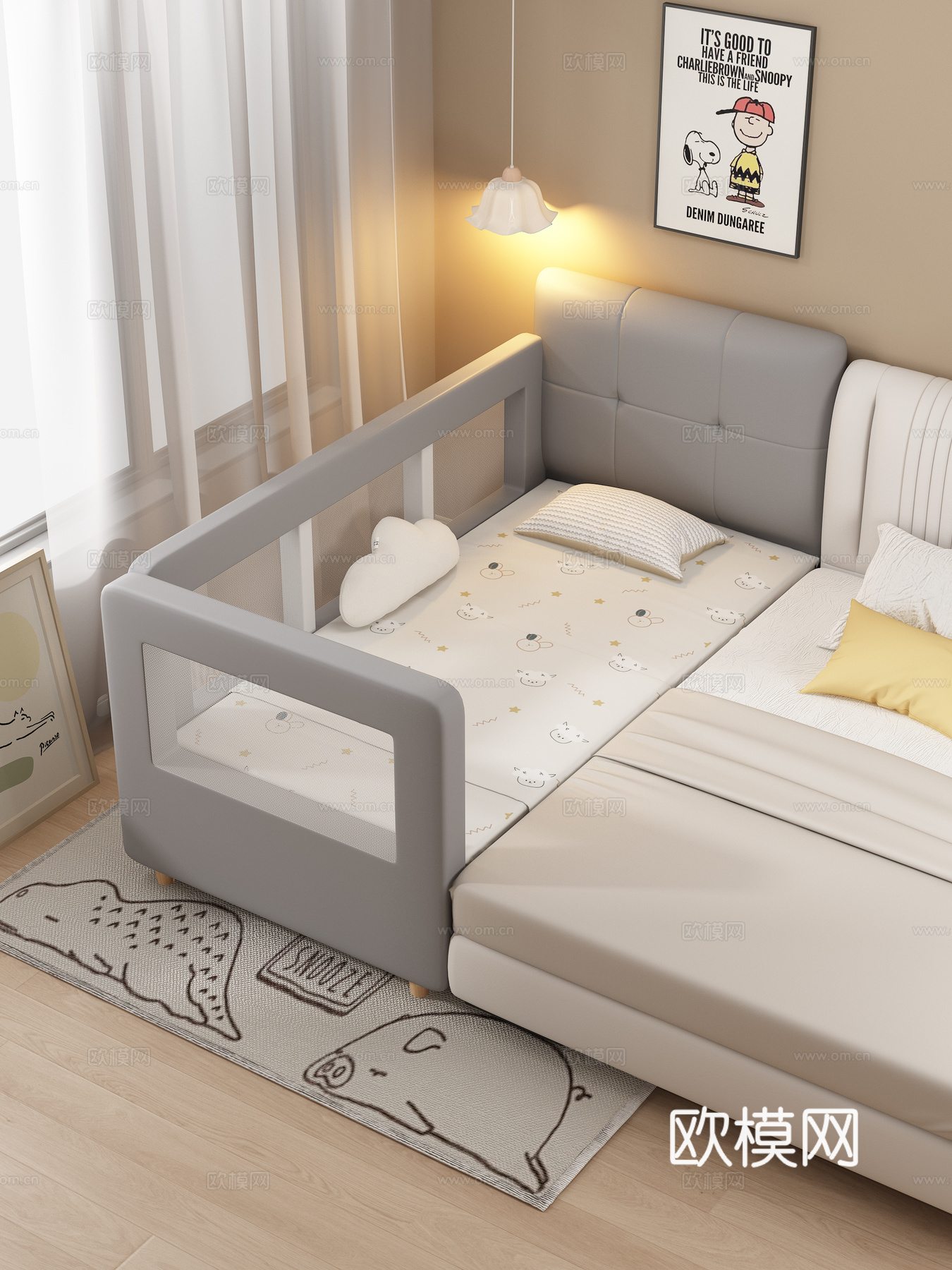 拼接床 儿童床 婴儿床 软包拼接床3d模型