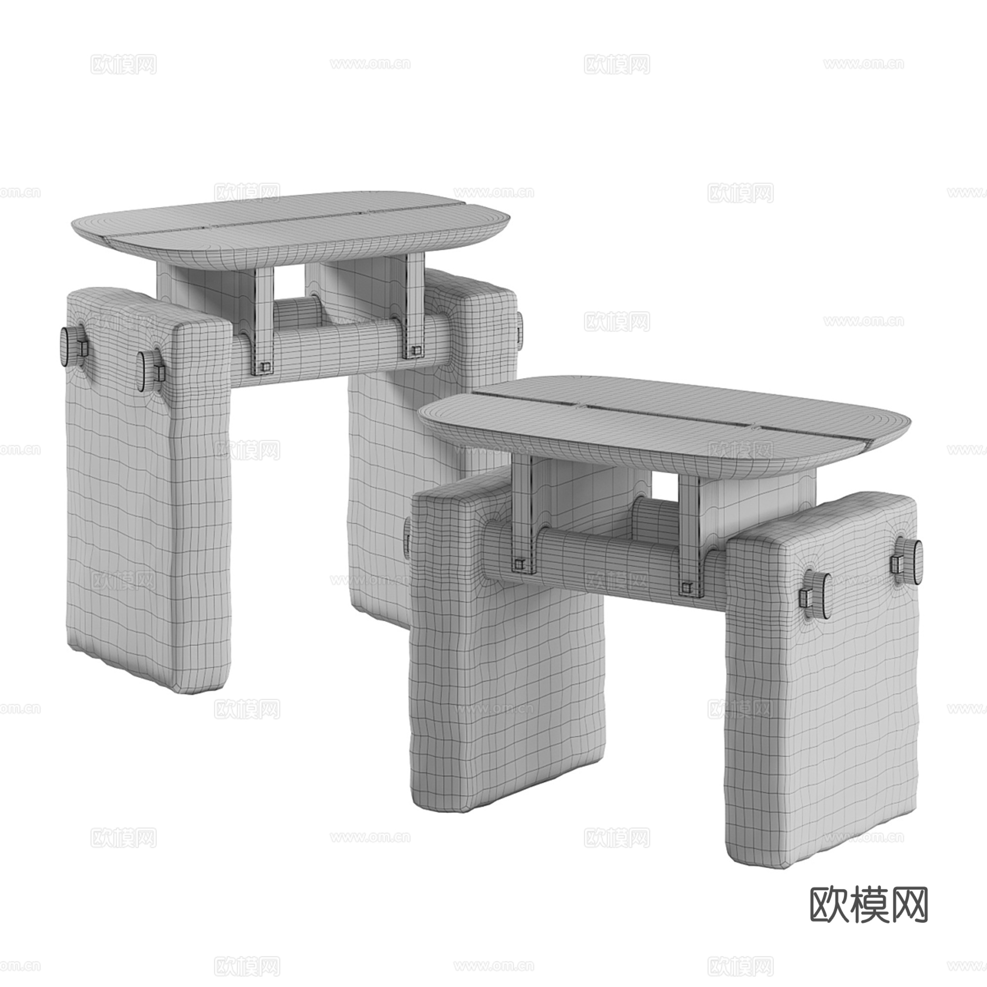 中古风沙发凳 矮凳 边几 角几3d模型