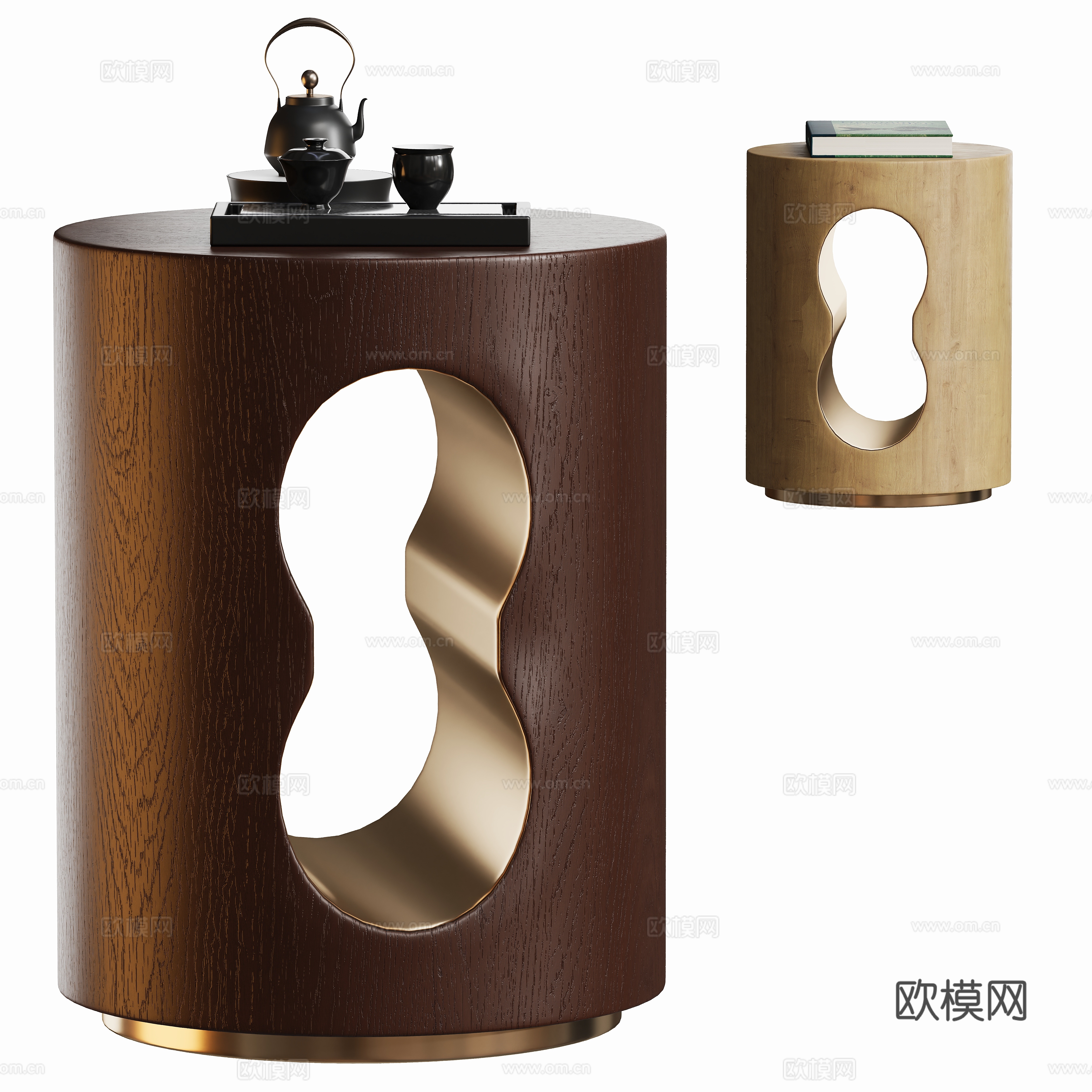 现代原木茶几边几角几3d模型