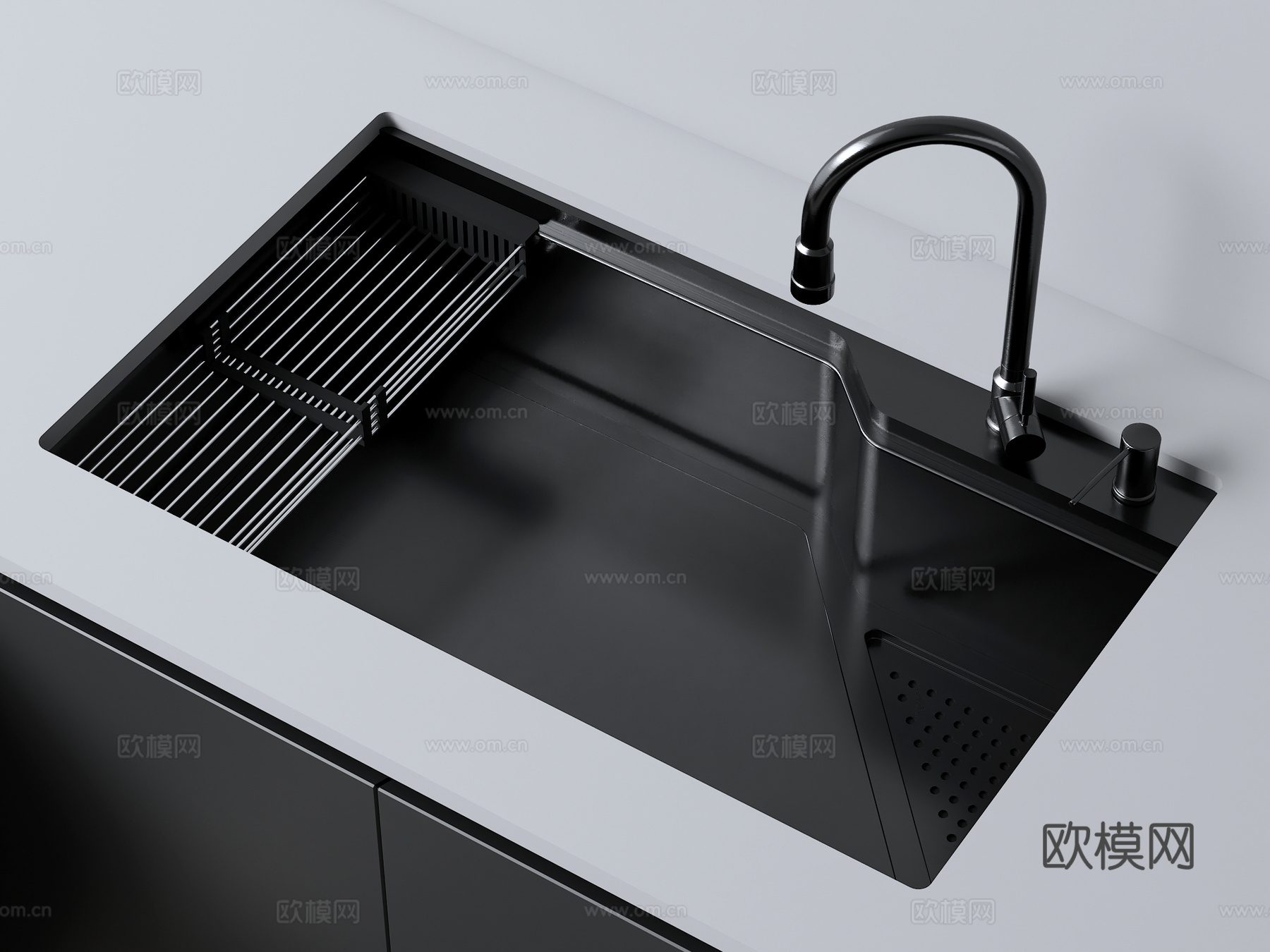 水槽 现代洗菜盆 大单槽 水龙头su模型
