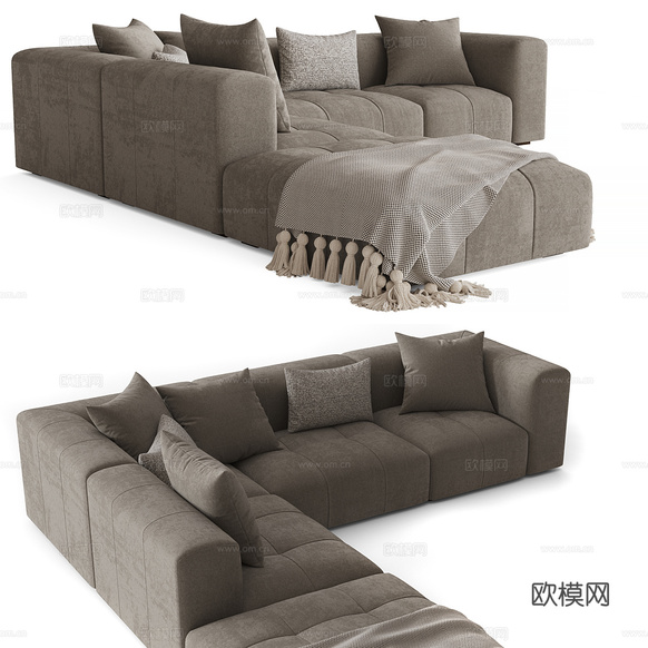 现代意式奶油风布艺转角沙发3d模型下载(渲染图3)