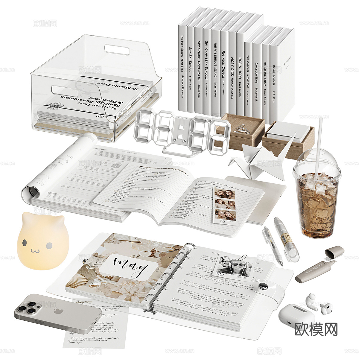 现代书籍 学习用品 手机 奶茶3d模型