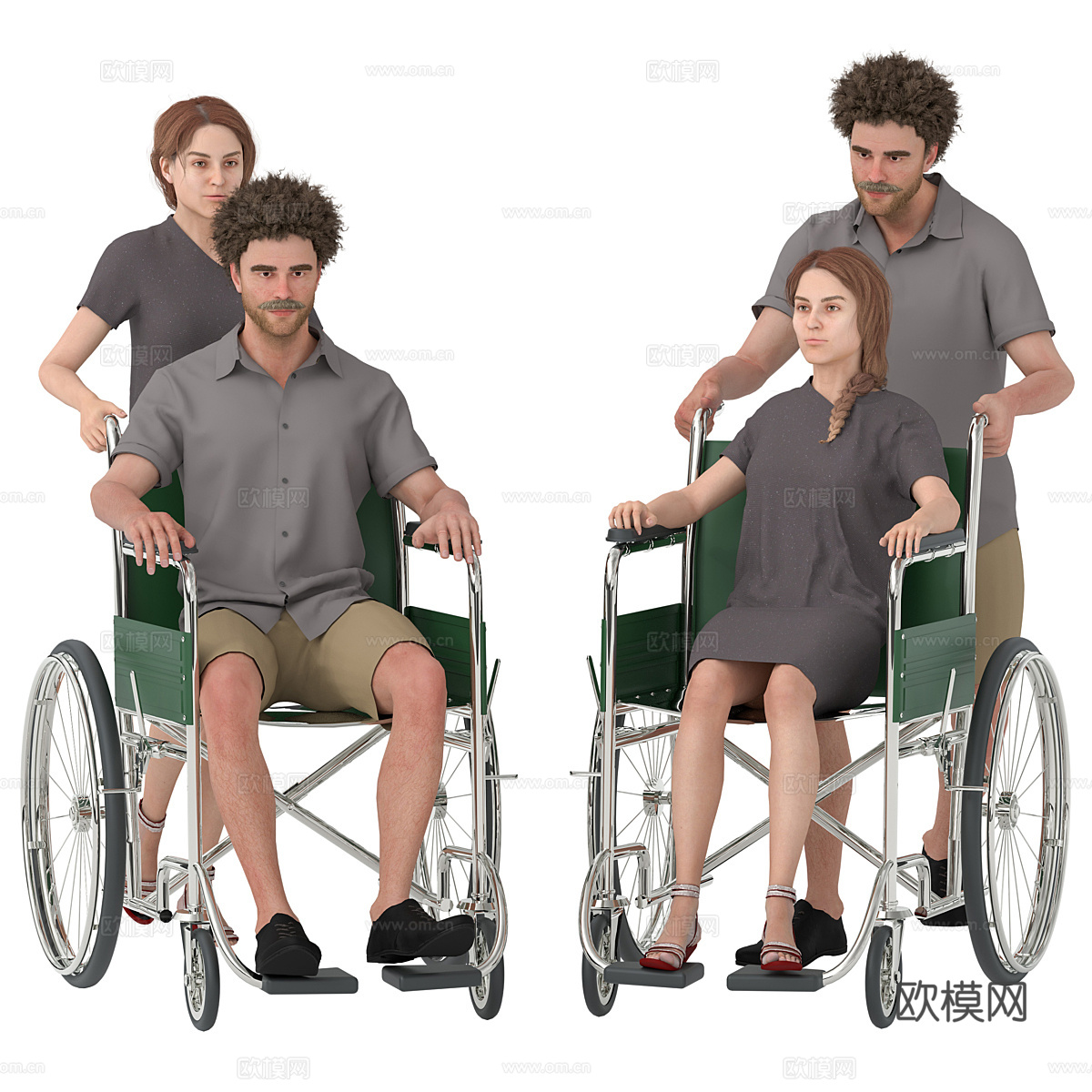 坐轮椅的男人 女人3d模型