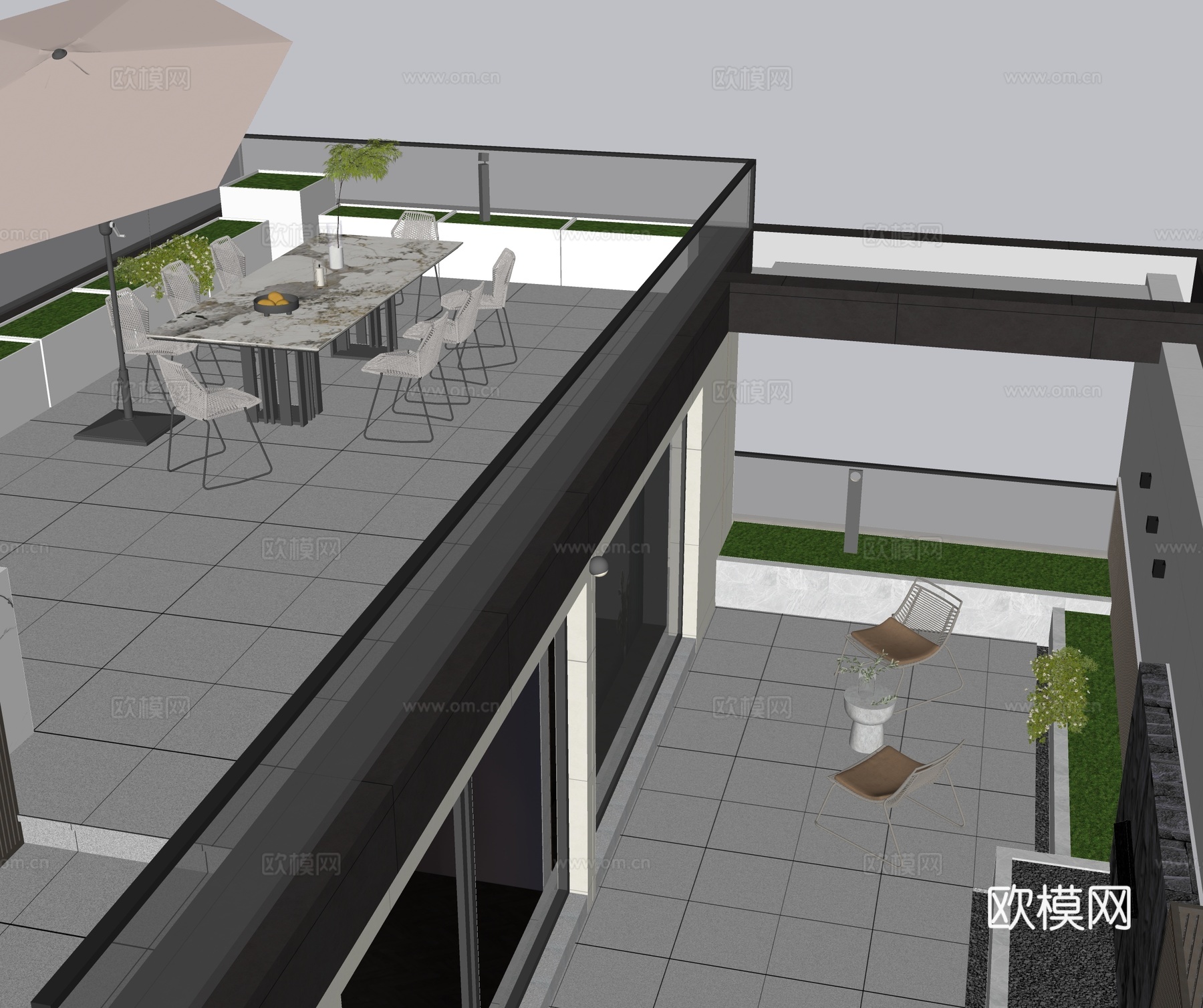 现代简约屋顶花园 露台景观 屋顶花园su模型