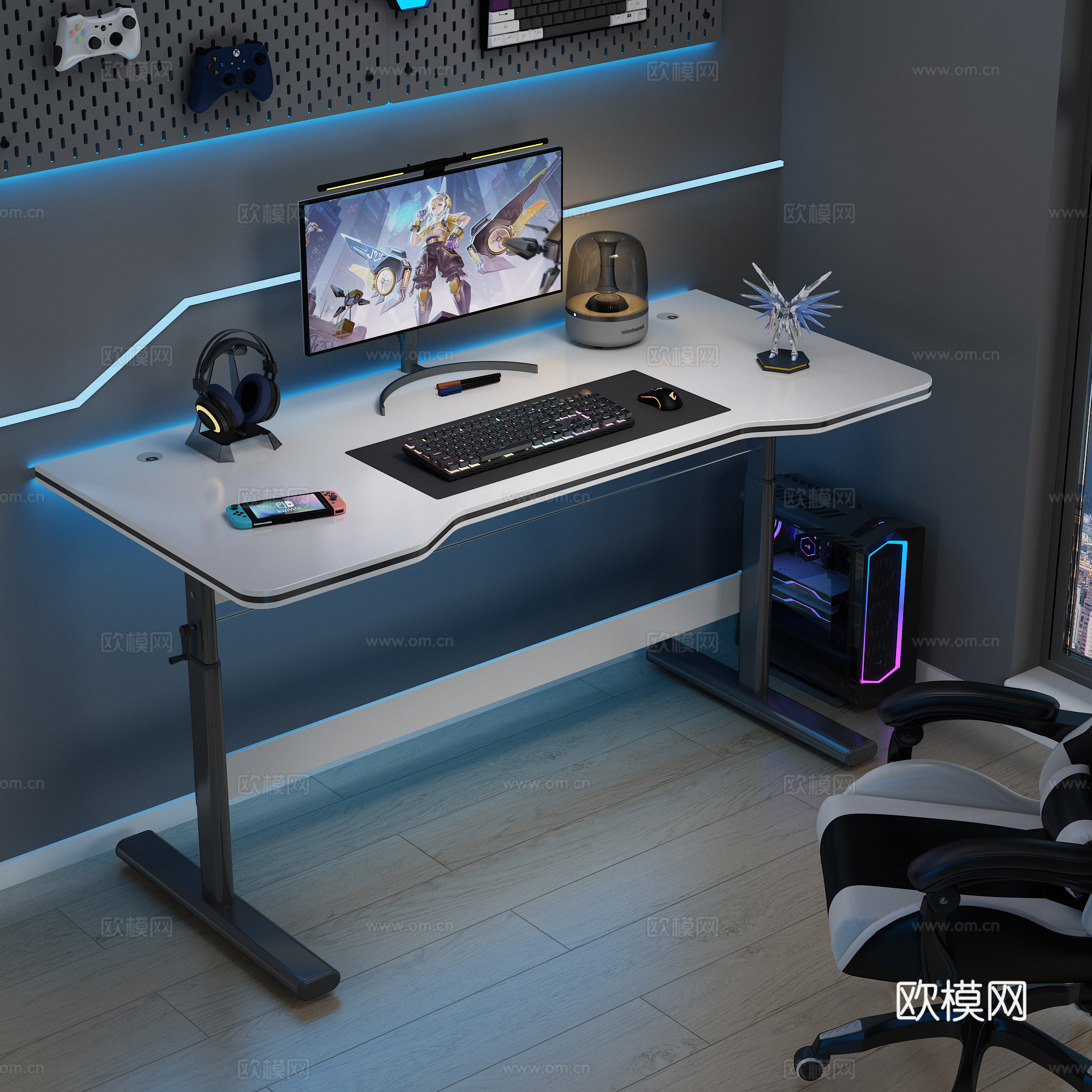 电脑桌椅 书桌椅 电脑用品 耳机 手柄 音响 洞洞板3d模型