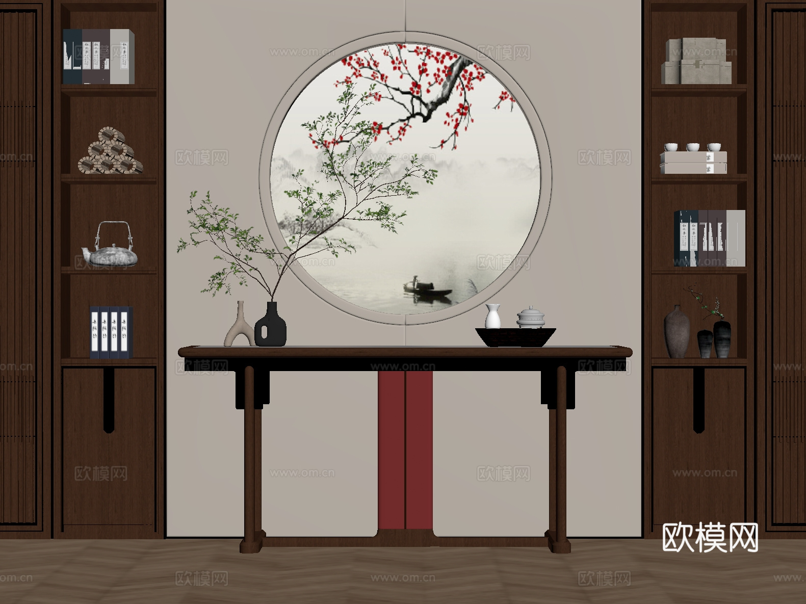 中古 新中式 玄关 条案 别墅玄关 宋式玄关 端景 玄su模型