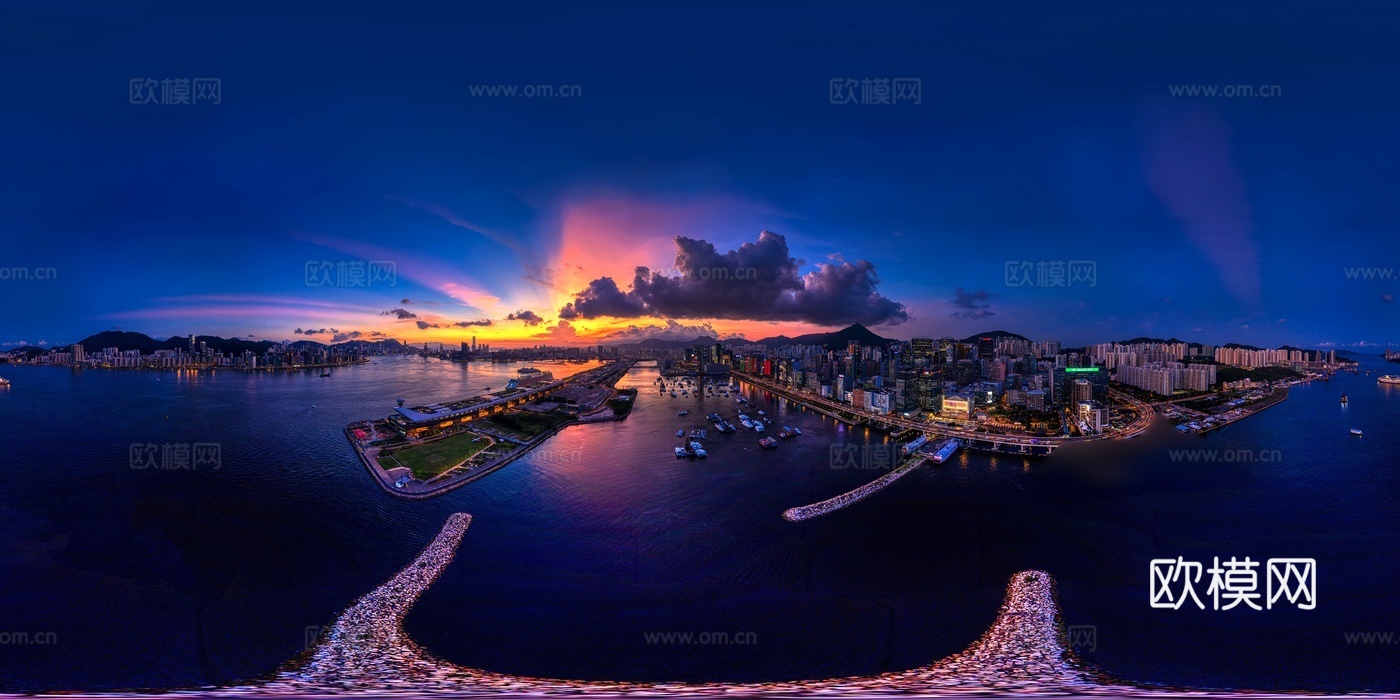高清城市夜景城市黄昏鸟瞰HDR图