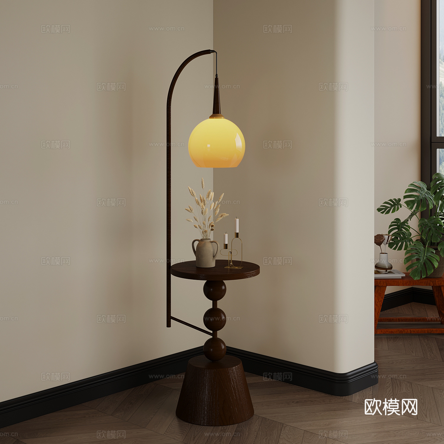复古落地灯 边几3d模型
