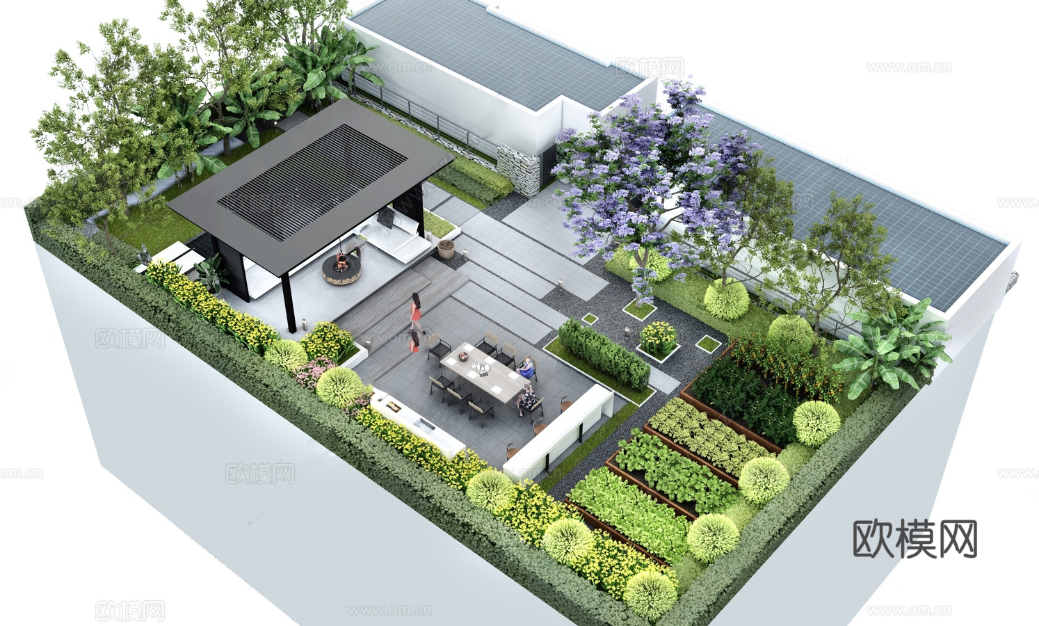 现代屋顶花园 屋顶花园 空中花园 庭院花园 菜园su模型