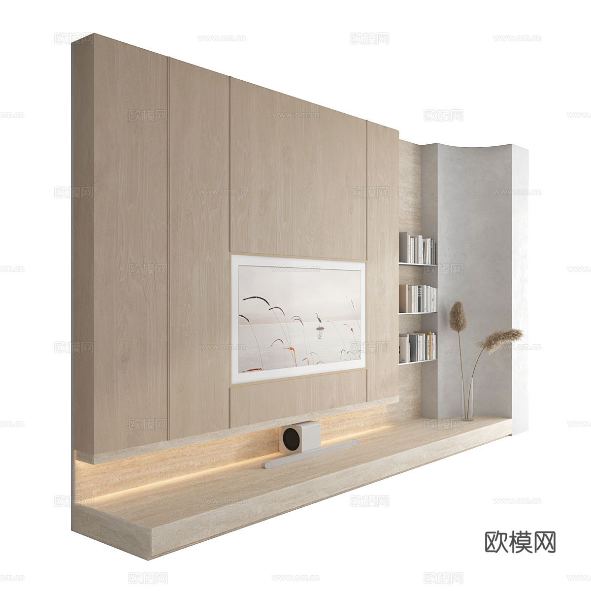 现代侘寂电视背景墙3d模型