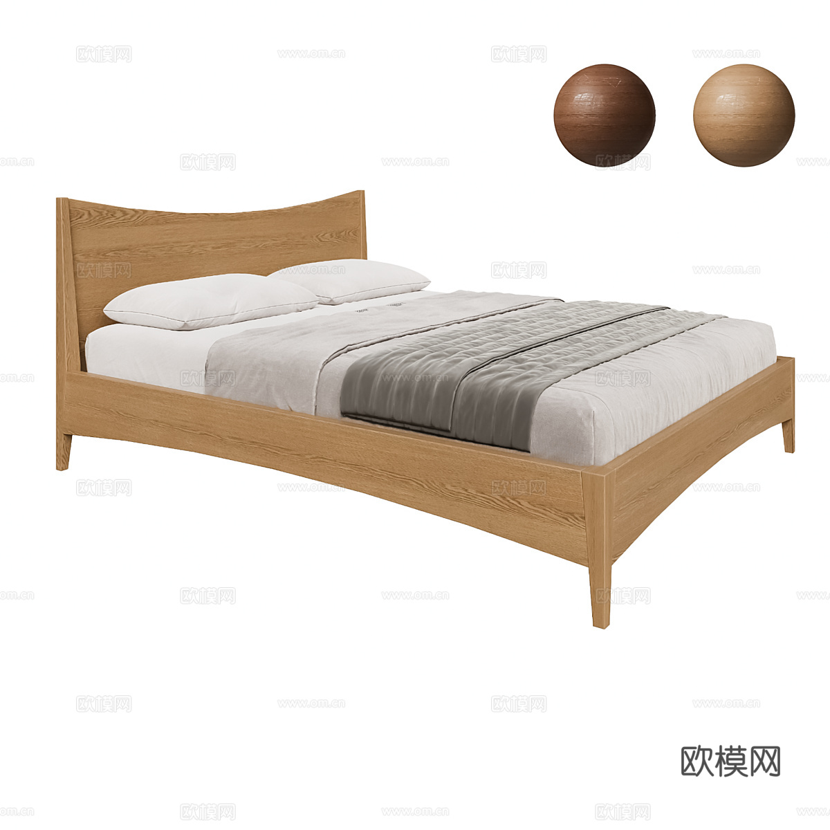 北欧简约双人床 双人床 简约床 卧室床3d模型