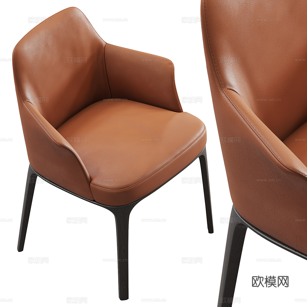 现代意式布艺皮革椅子3d模型