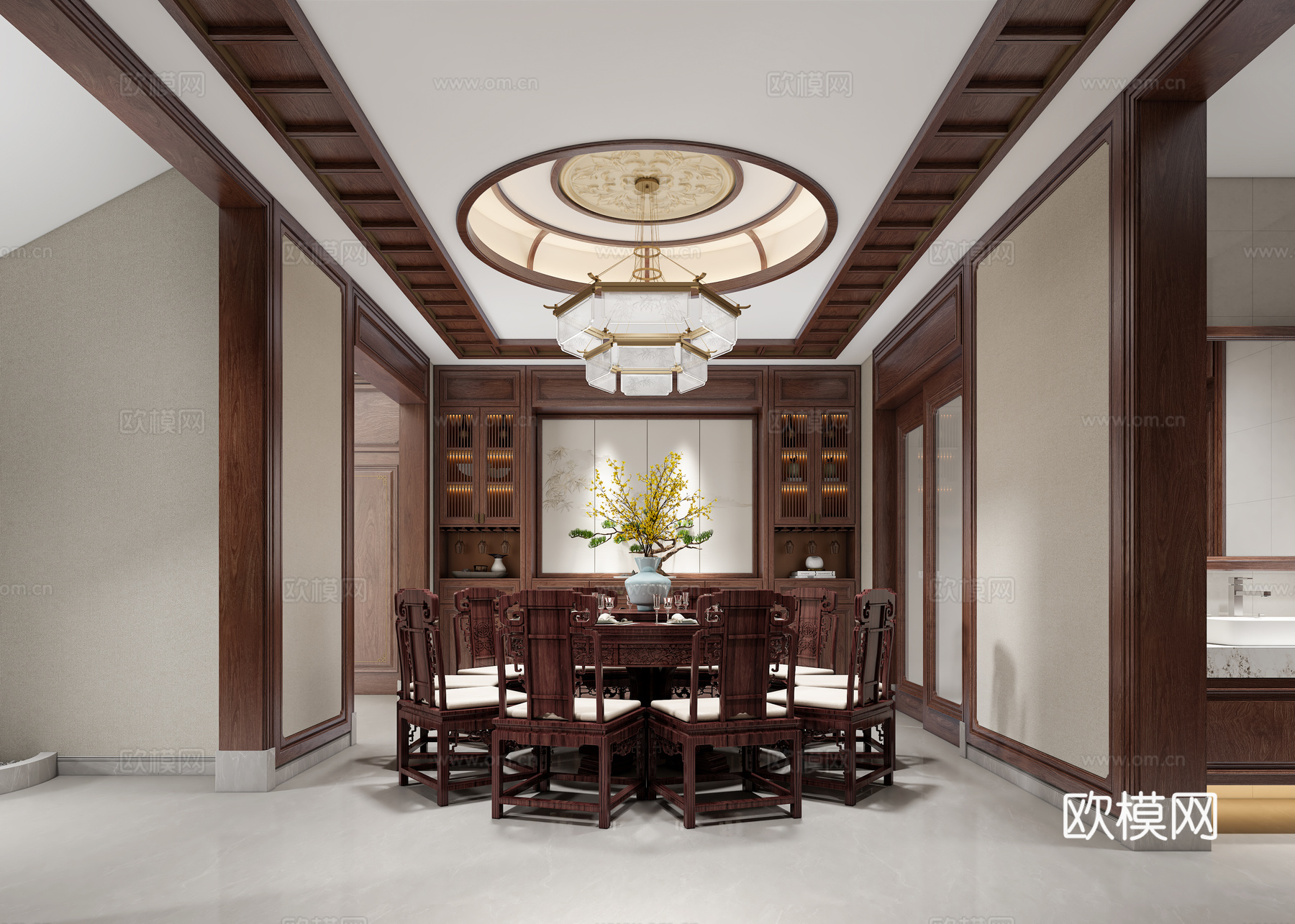 新中式别墅餐厅3d模型