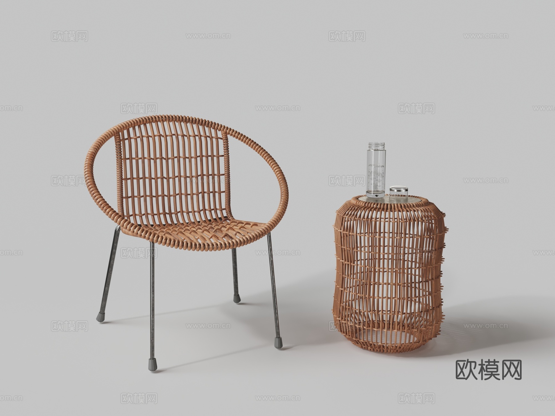 现代藤编椅 藤编茶几 组合3d模型