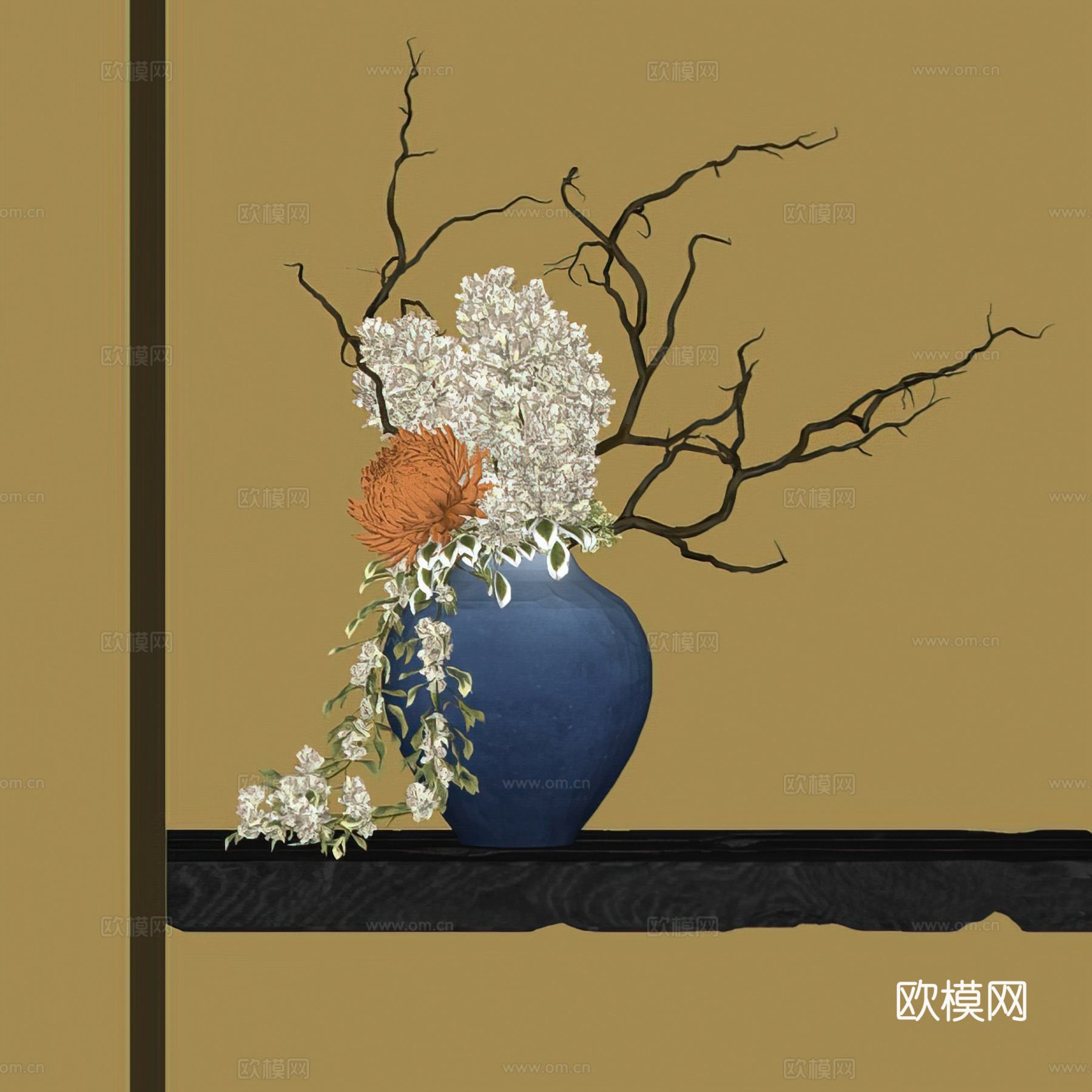 新中式花艺摆件 宋氏美学 陶瓷花瓶 艺术插花 盆景盆栽su模型