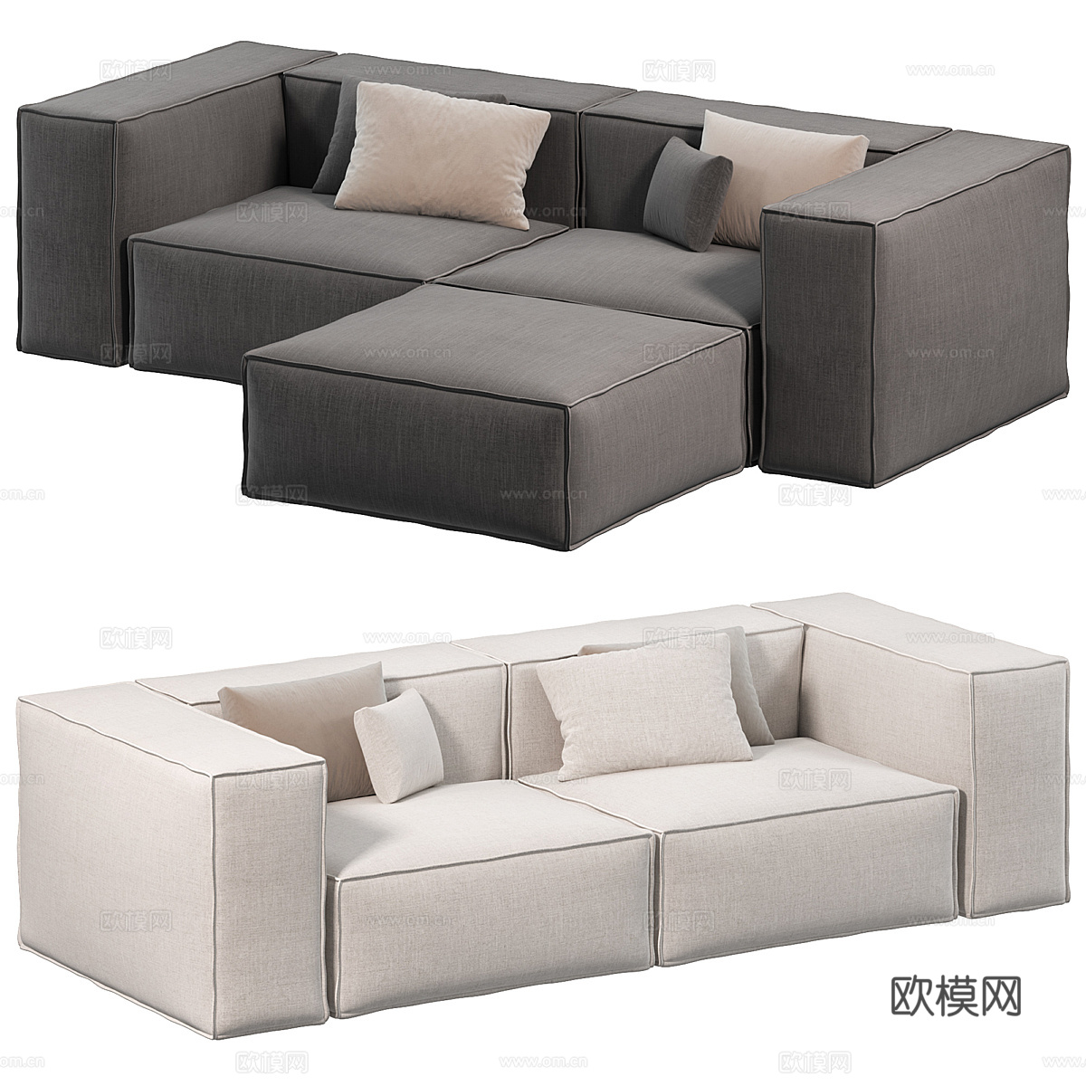 现代意式布艺组合沙发3d模型