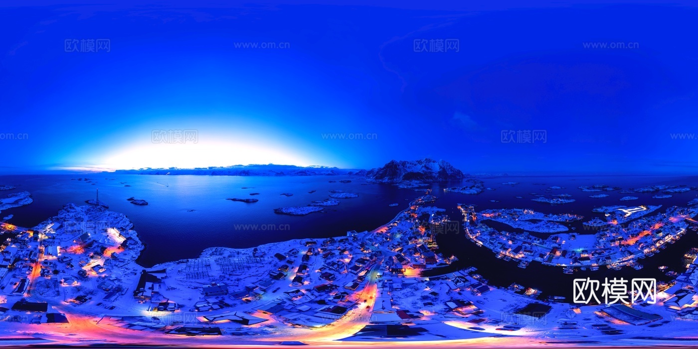 高清小镇夜景城市黄昏鸟瞰HDR图