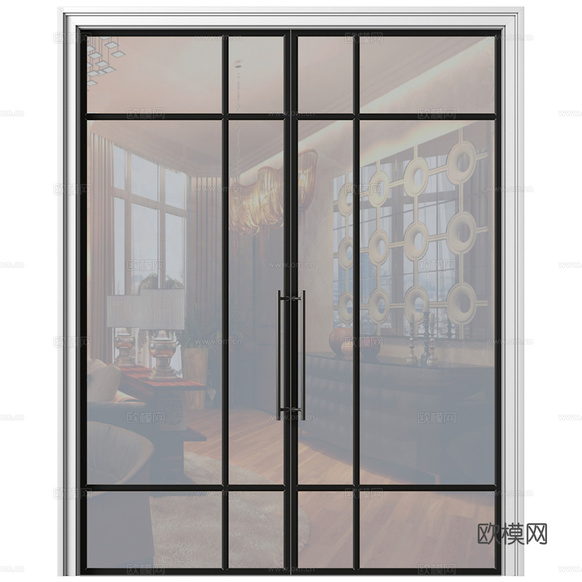 美式简约玻璃双开门3d模型下载(渲染图1)