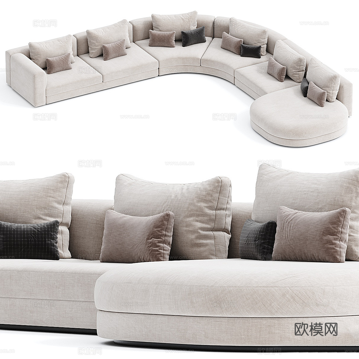 现代意式布艺弧形沙发3d模型