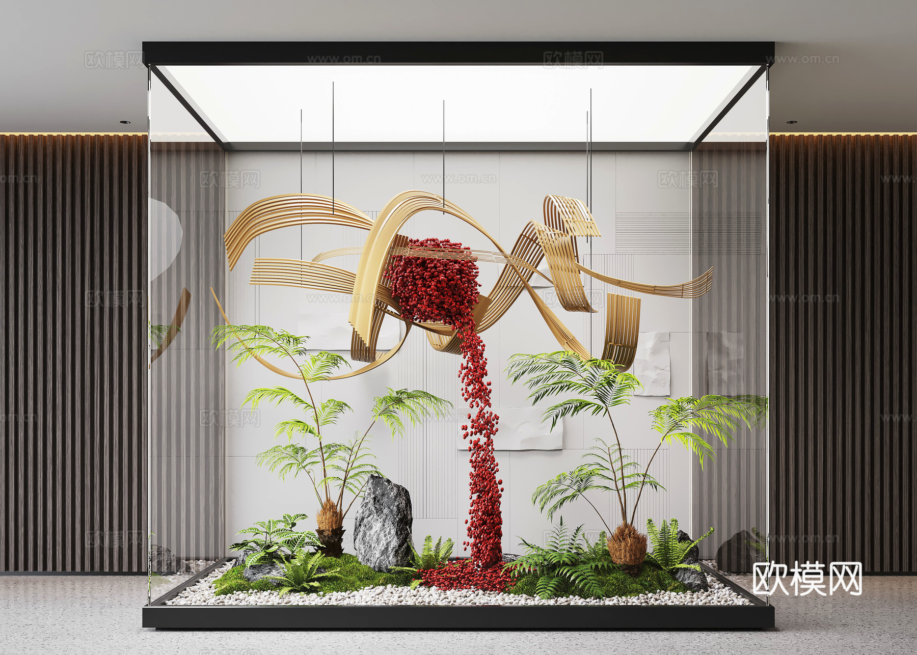 现代室内景观造景 苔藓景观 景观小品 藤编装置 植物装置3d模型