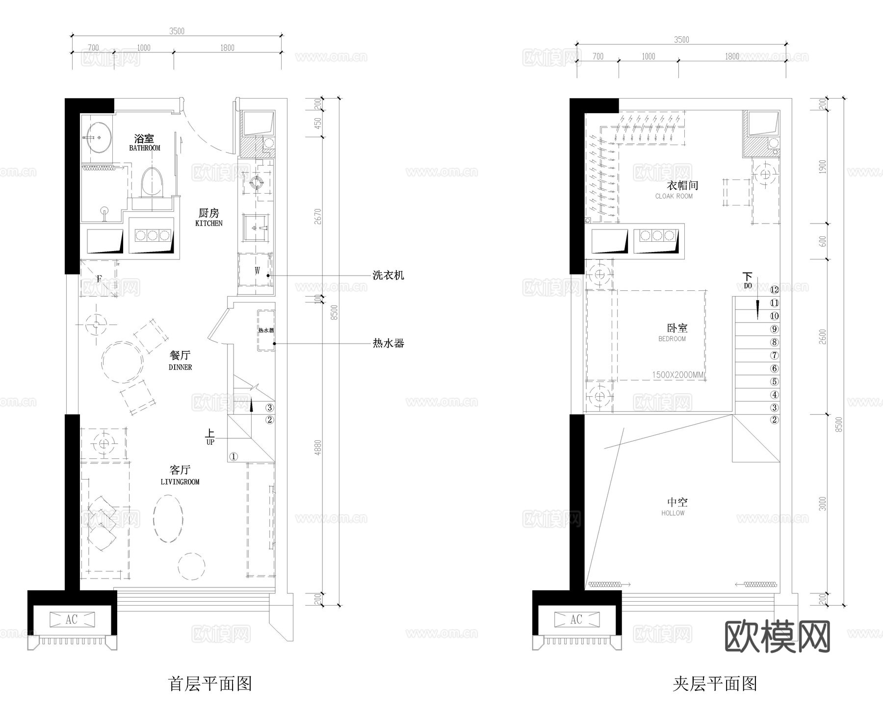公寓 小户型 单身公寓 酒店公寓 公寓户型图 样板间cad施工图