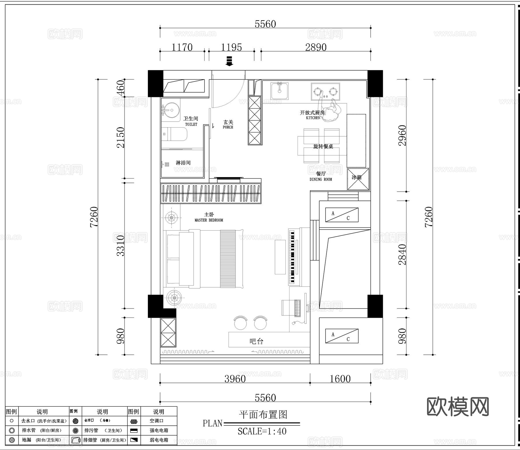 公寓 小户型 单身公寓 酒店公寓 公寓户型图 样板间cad施工图