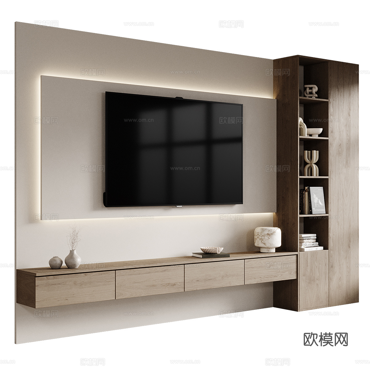 现代意式极简电视背景墙3d模型