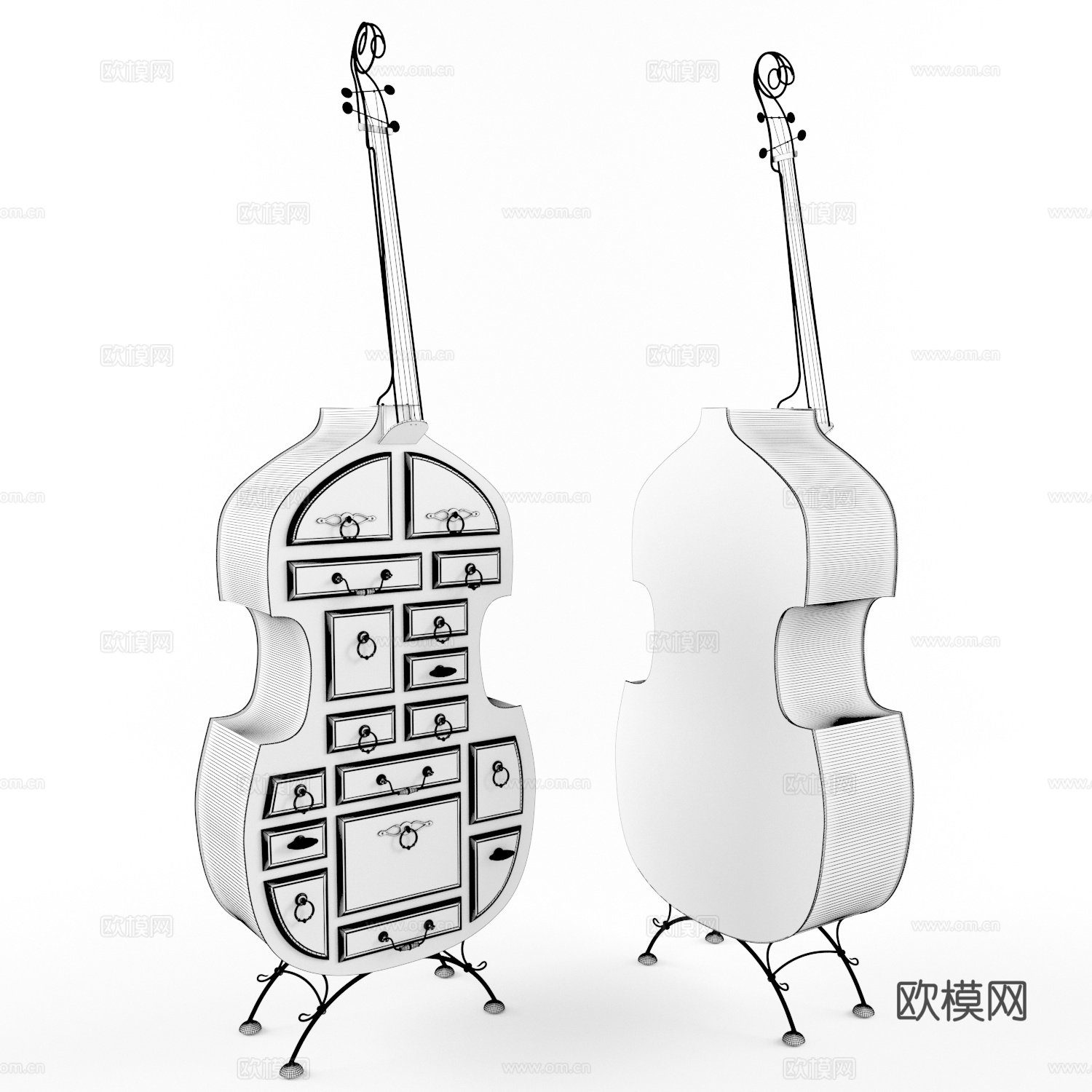 现代意式大提琴装饰柜 抽屉柜3d模型