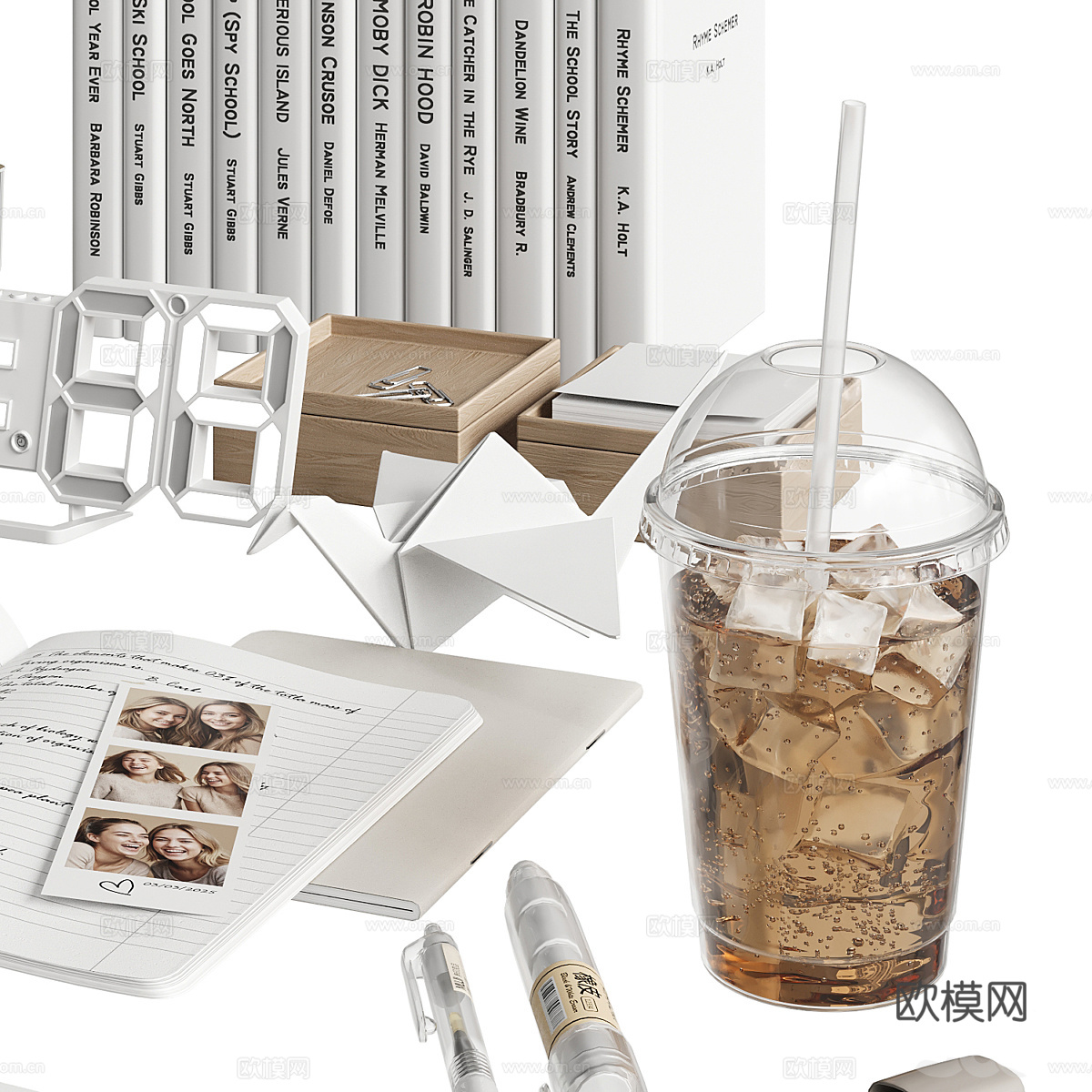 现代书籍 学习用品 手机 奶茶3d模型