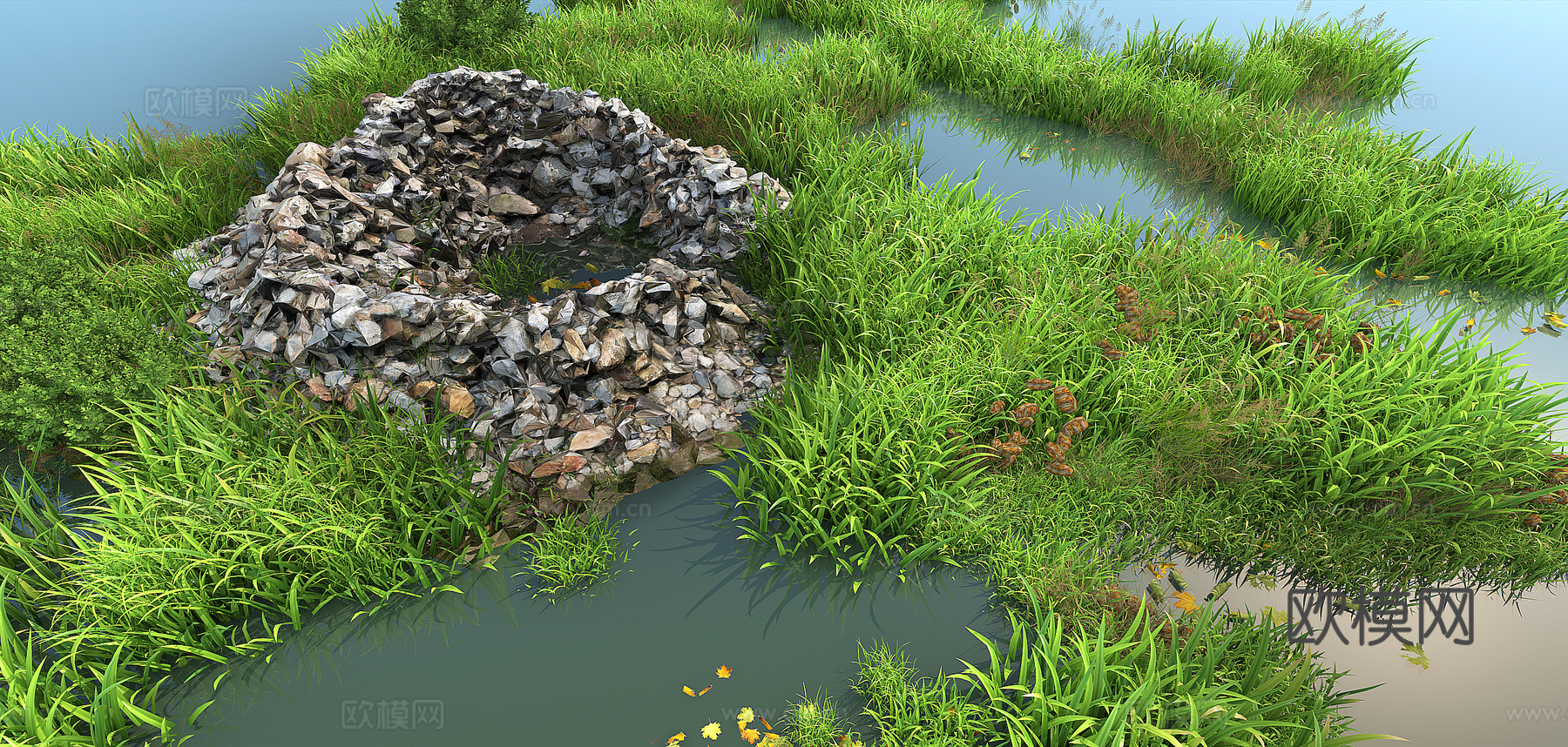 草地  沼泽地3d模型