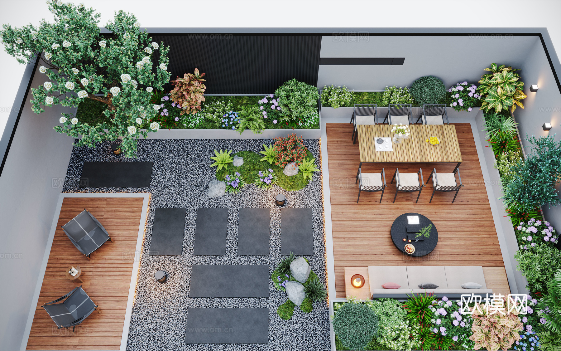 现代庭院景观 庭院花园 户外休闲椅 户外餐桌3d模型
