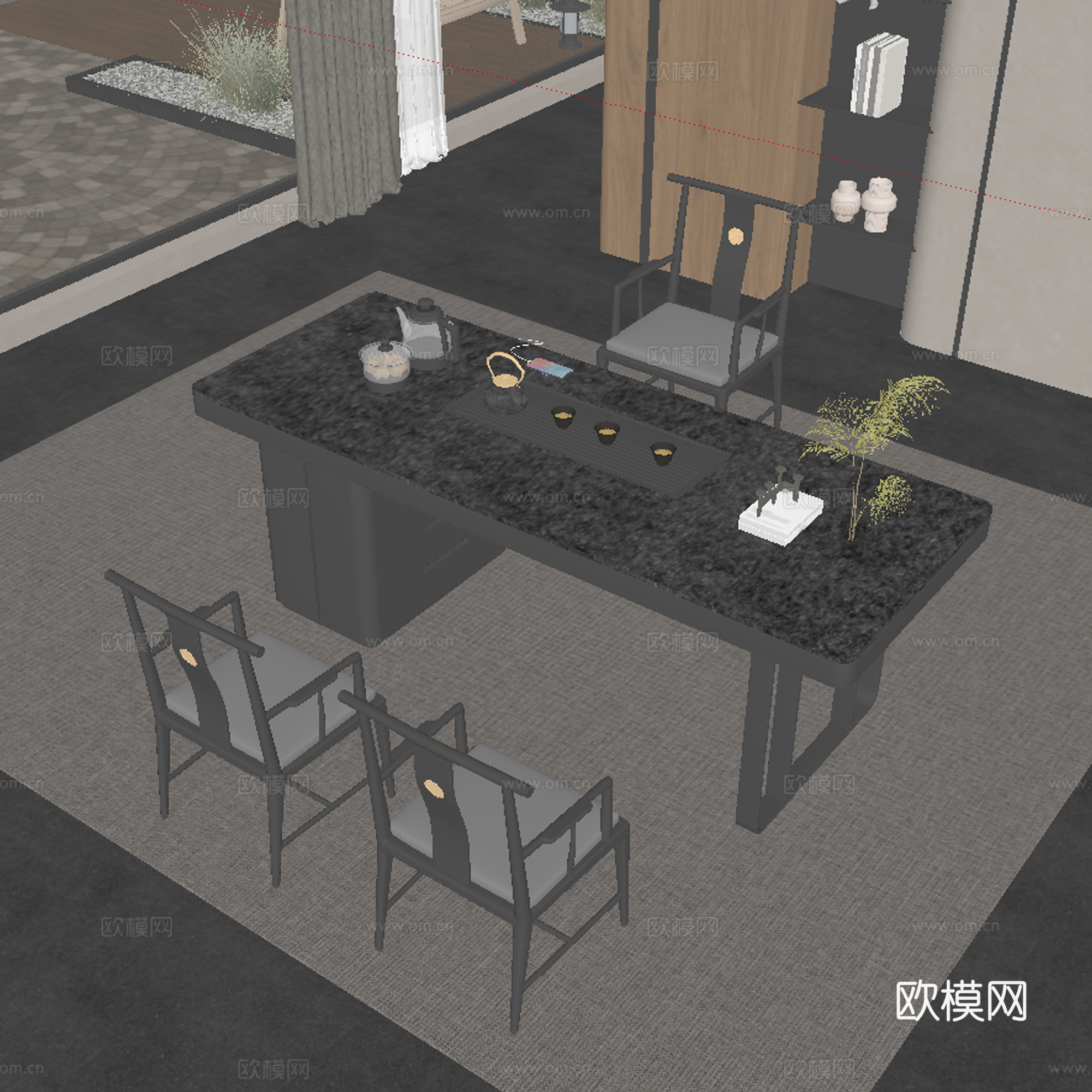 现代茶室 茶桌椅su模型