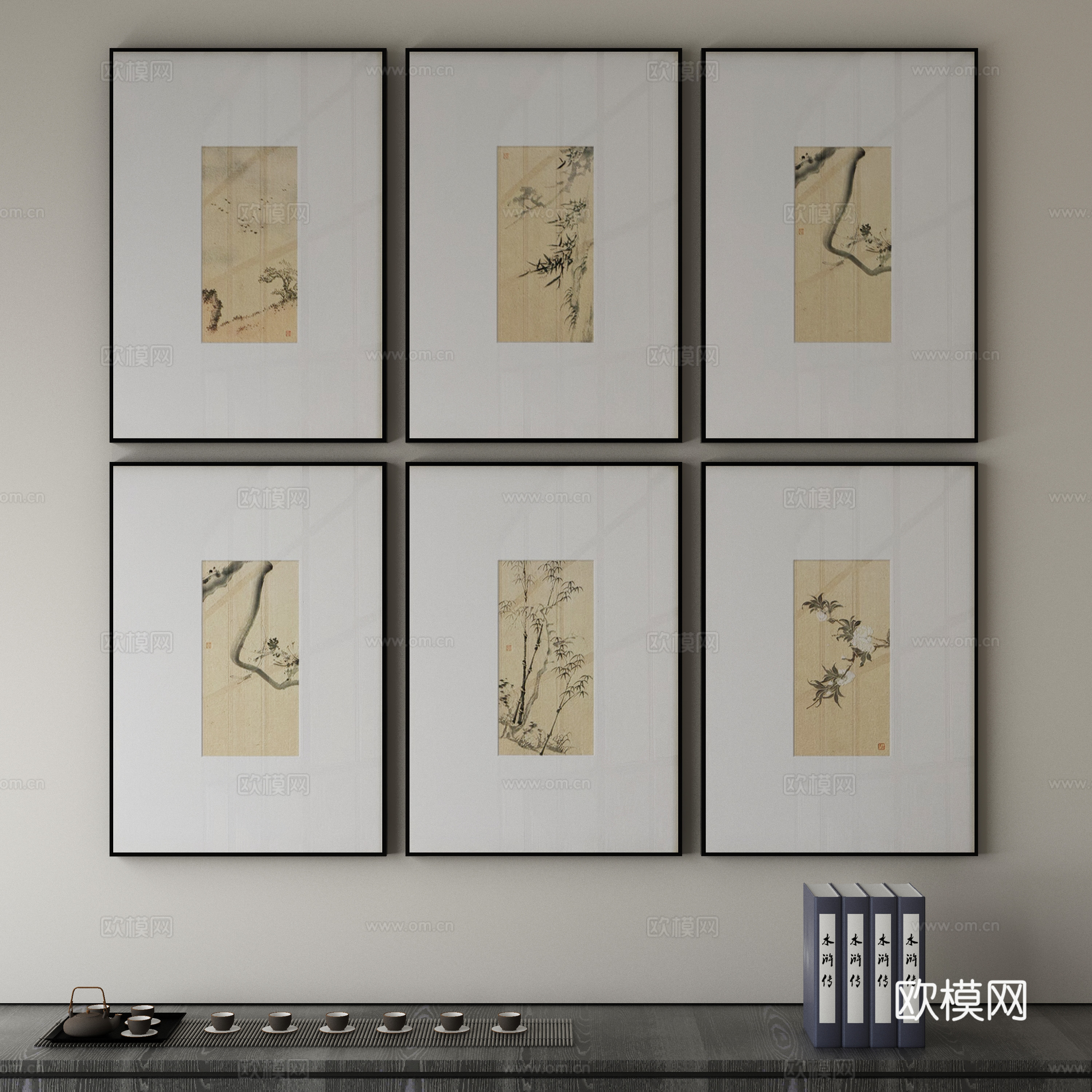 新中式侘寂挂画 油画3d模型