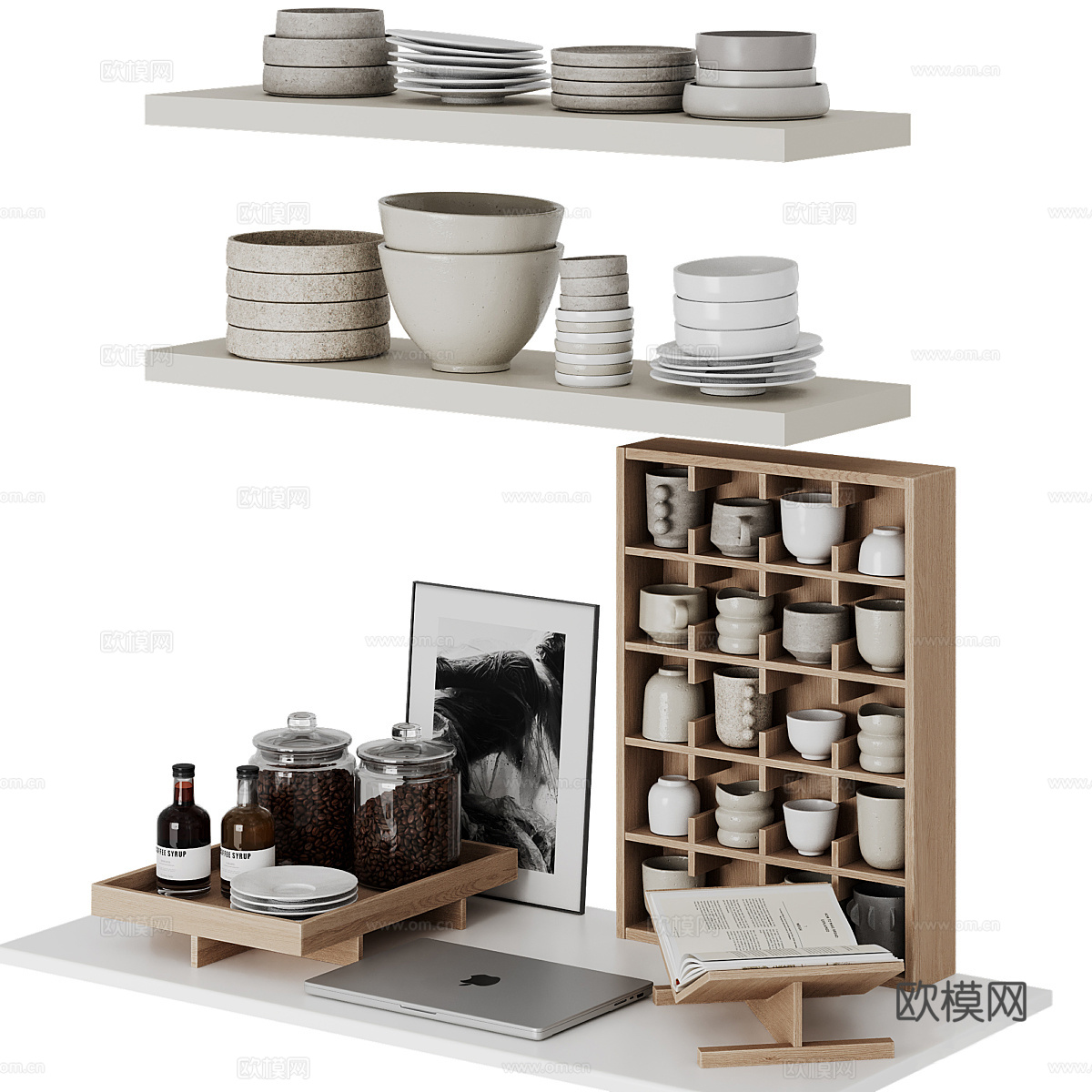 新中式极简餐具组合3d模型
