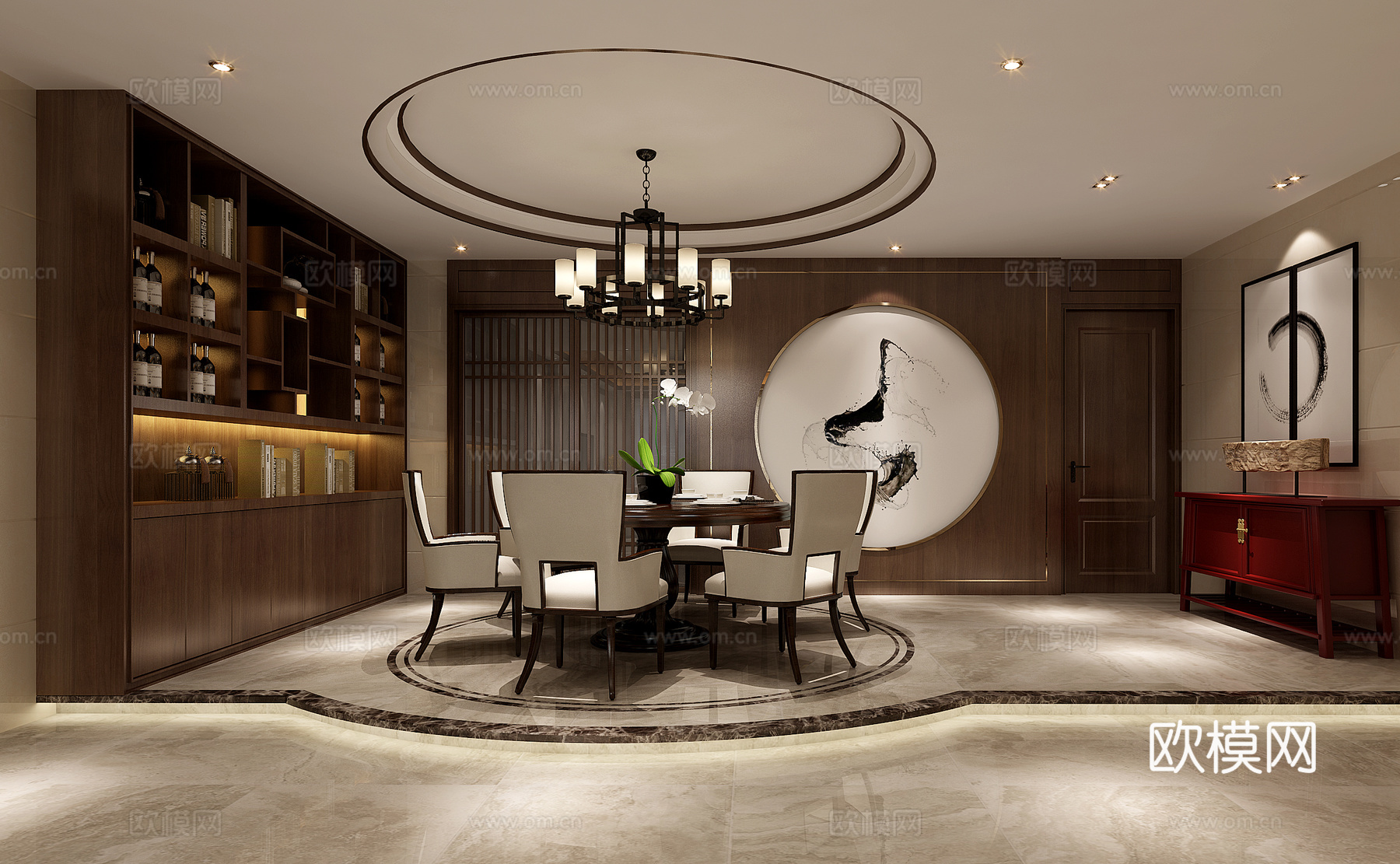 中式客厅餐厅 新中式客厅餐厅 沙发茶几组合 餐桌椅组合3d模型