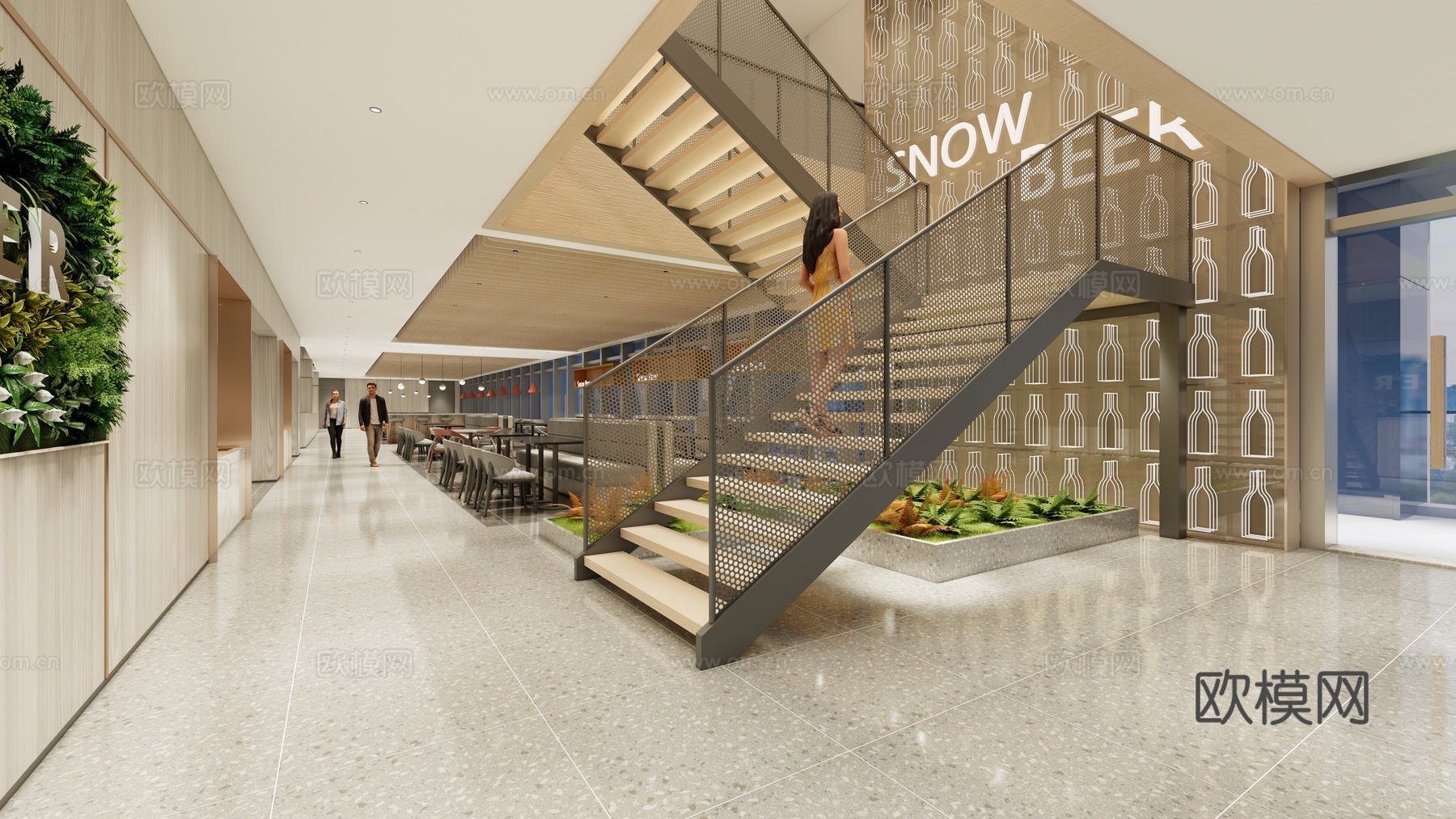 现代国央企办公楼员工食堂空间设计su模型